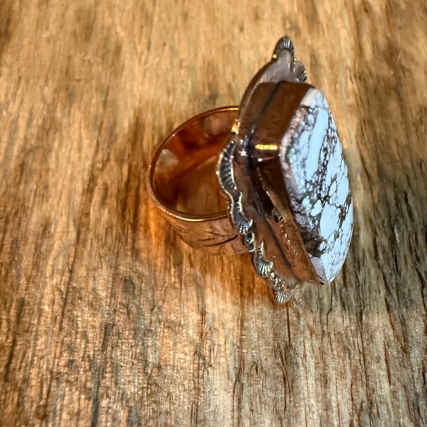 Wild Horse Gemstone Adjustable Ring in Copper One Inch Stone