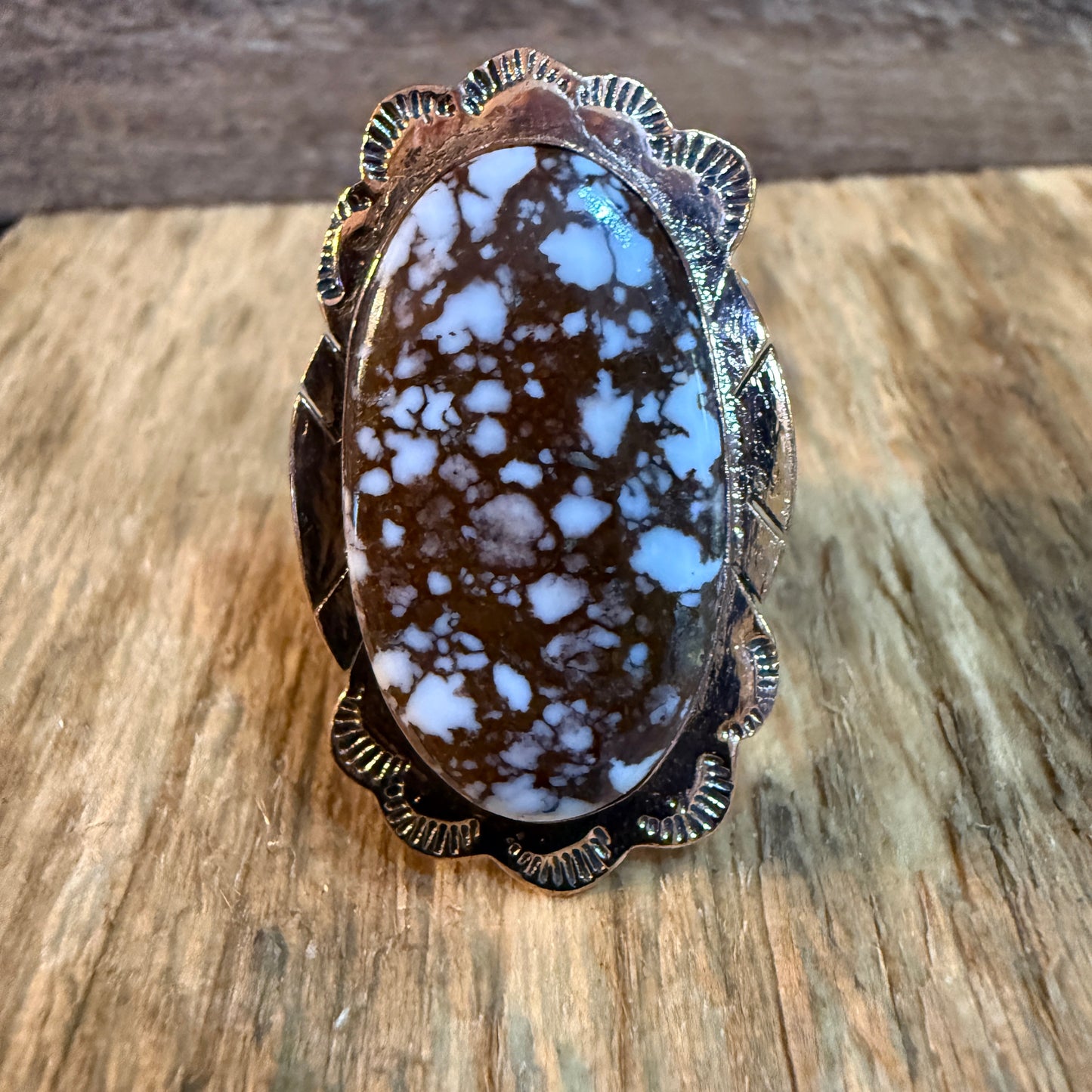 Wild Horse Gemstone Adjustable Copper Ring With One and a Half Inch Stone