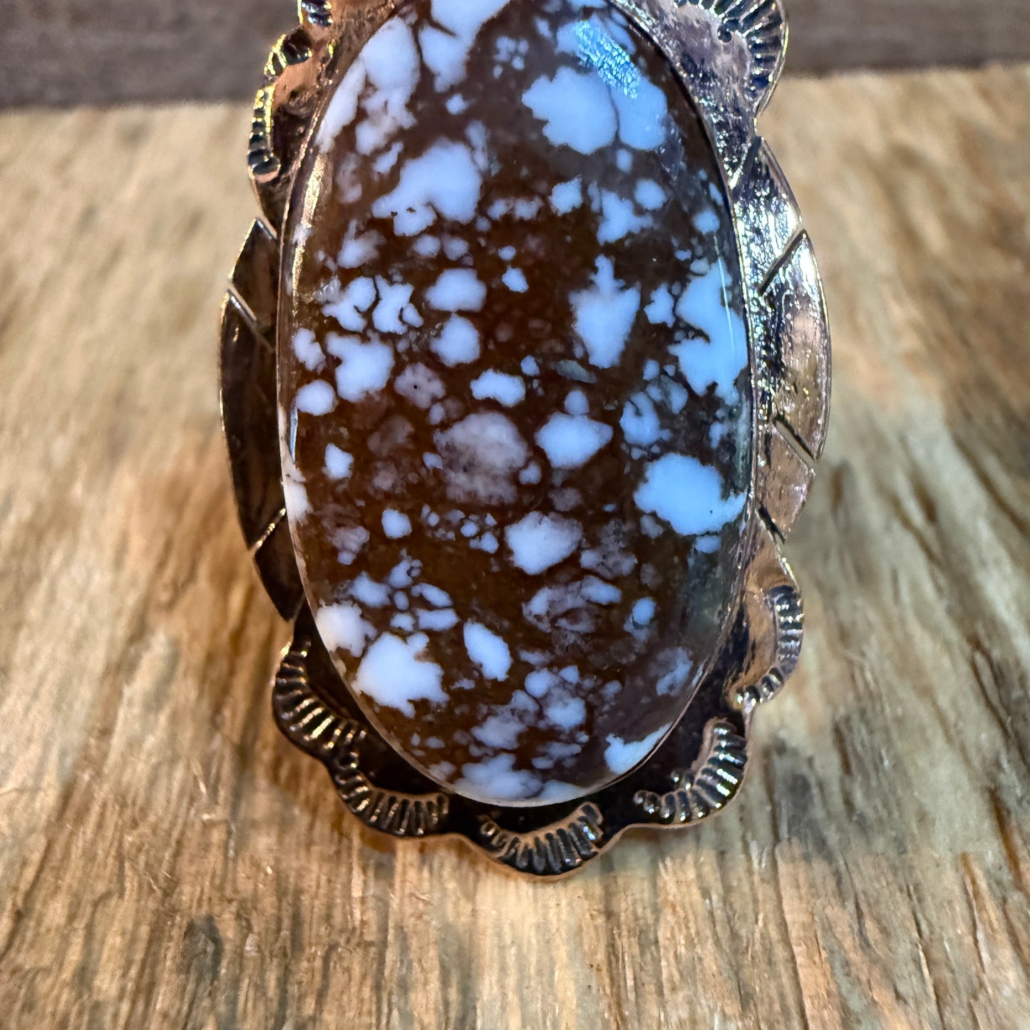 Wild Horse Gemstone Adjustable Copper Ring With One and a Half Inch Stone