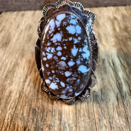 Wild Horse Gemstone Adjustable Copper Ring With One and a Half Inch Stone