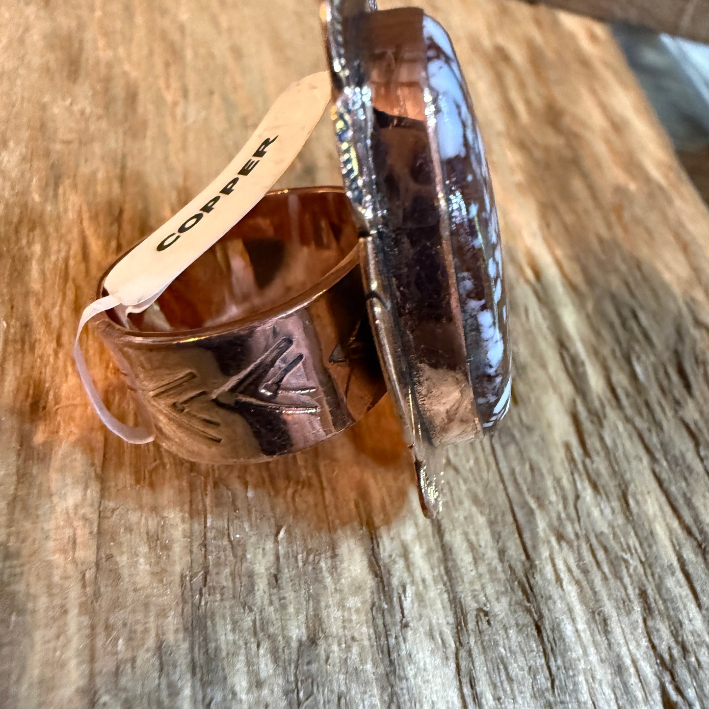 Wild Horse Gemstone Adjustable Copper Ring With One and a Half Inch Stone