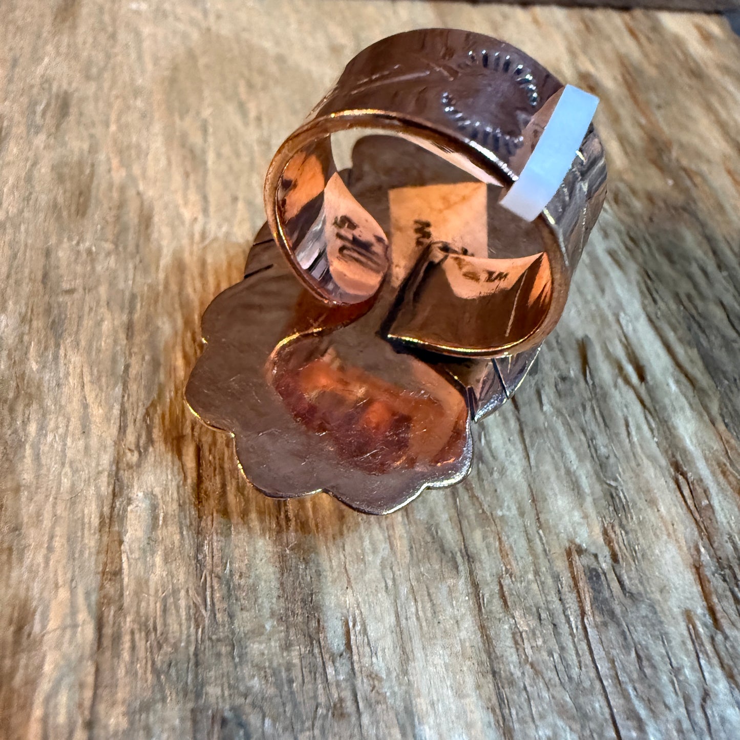 Wild Horse Gemstone Adjustable Copper Ring With One and a Half Inch Stone