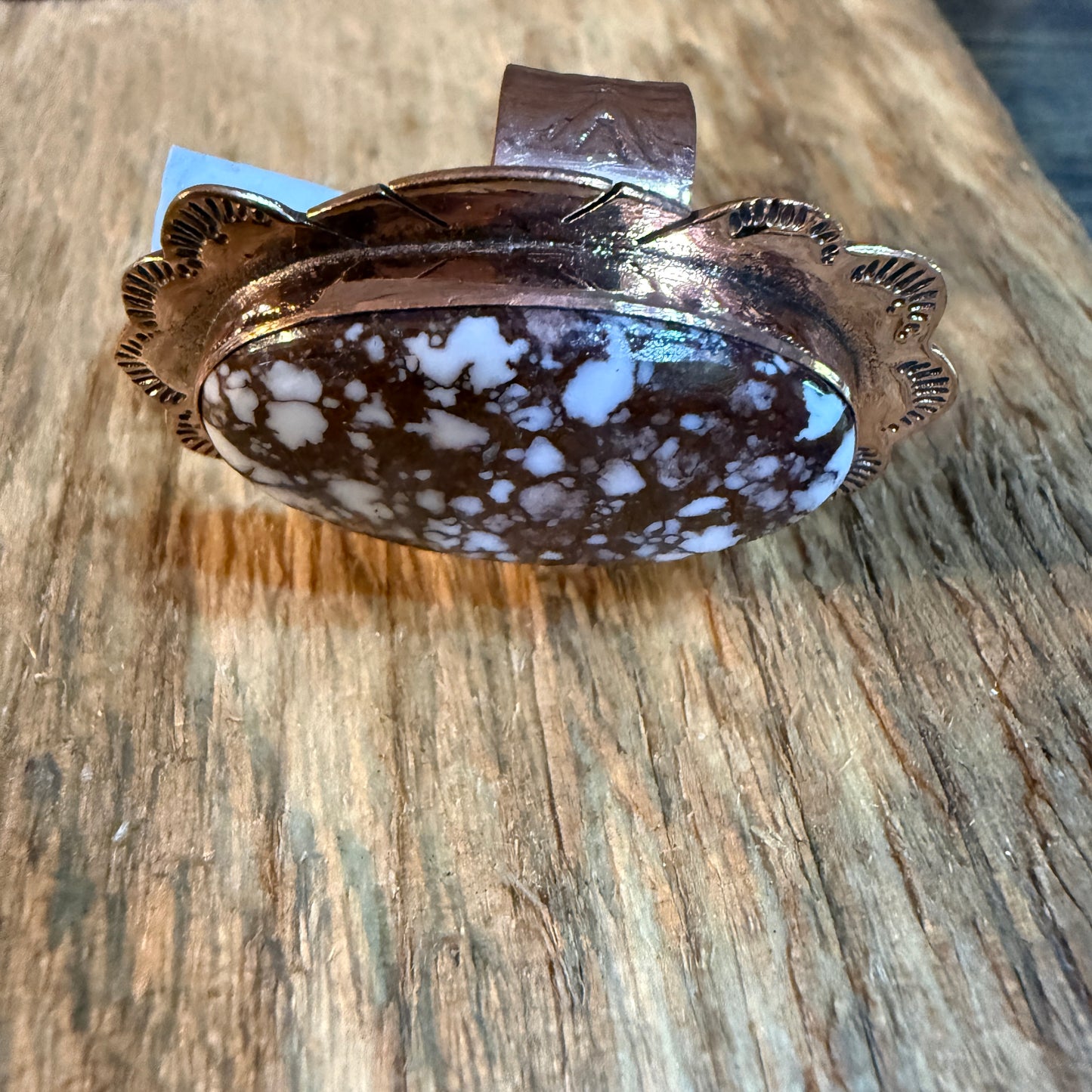 Wild Horse Gemstone Adjustable Copper Ring With One and a Half Inch Stone