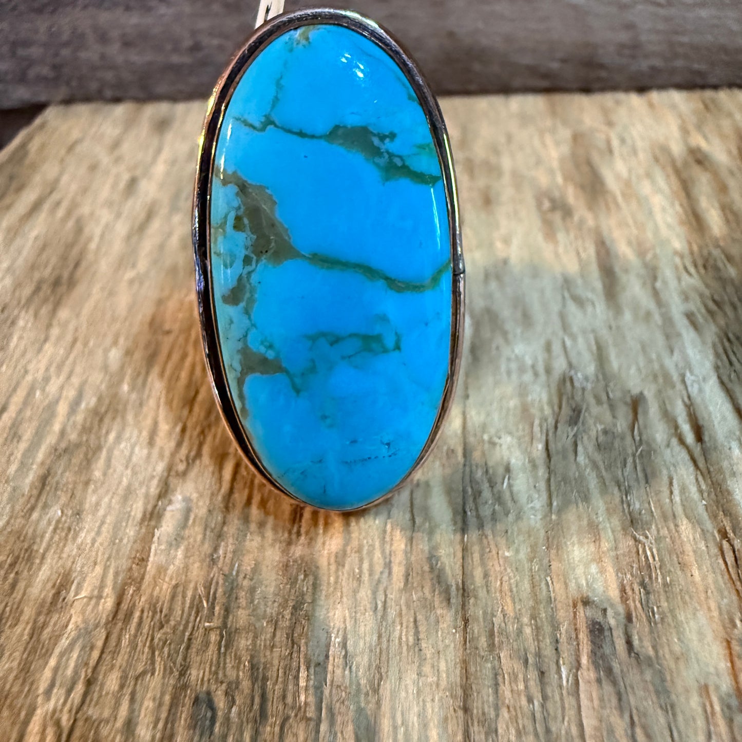 Kingman Turquoise Adjustable Ring in Copper Genuine Gemstone Jewelry