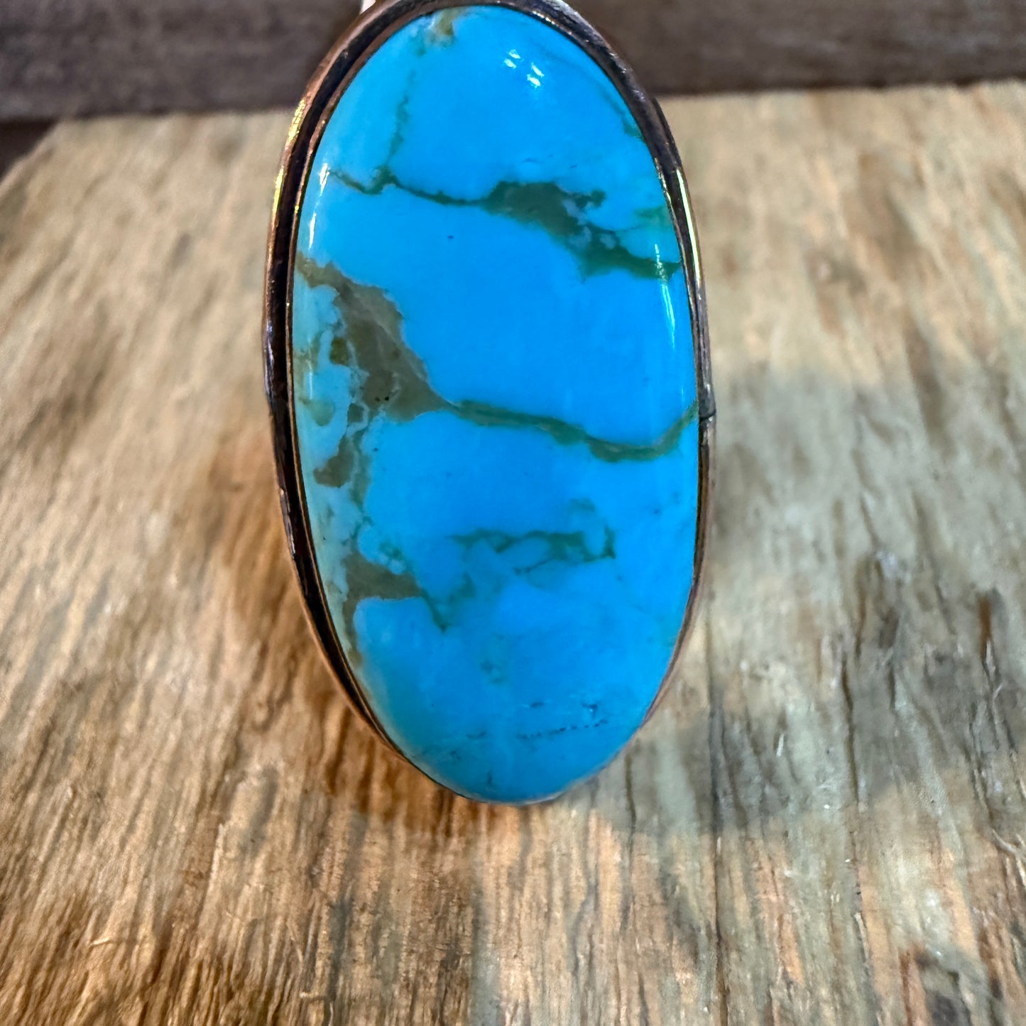 Kingman Turquoise Adjustable Ring in Copper Genuine Gemstone Jewelry