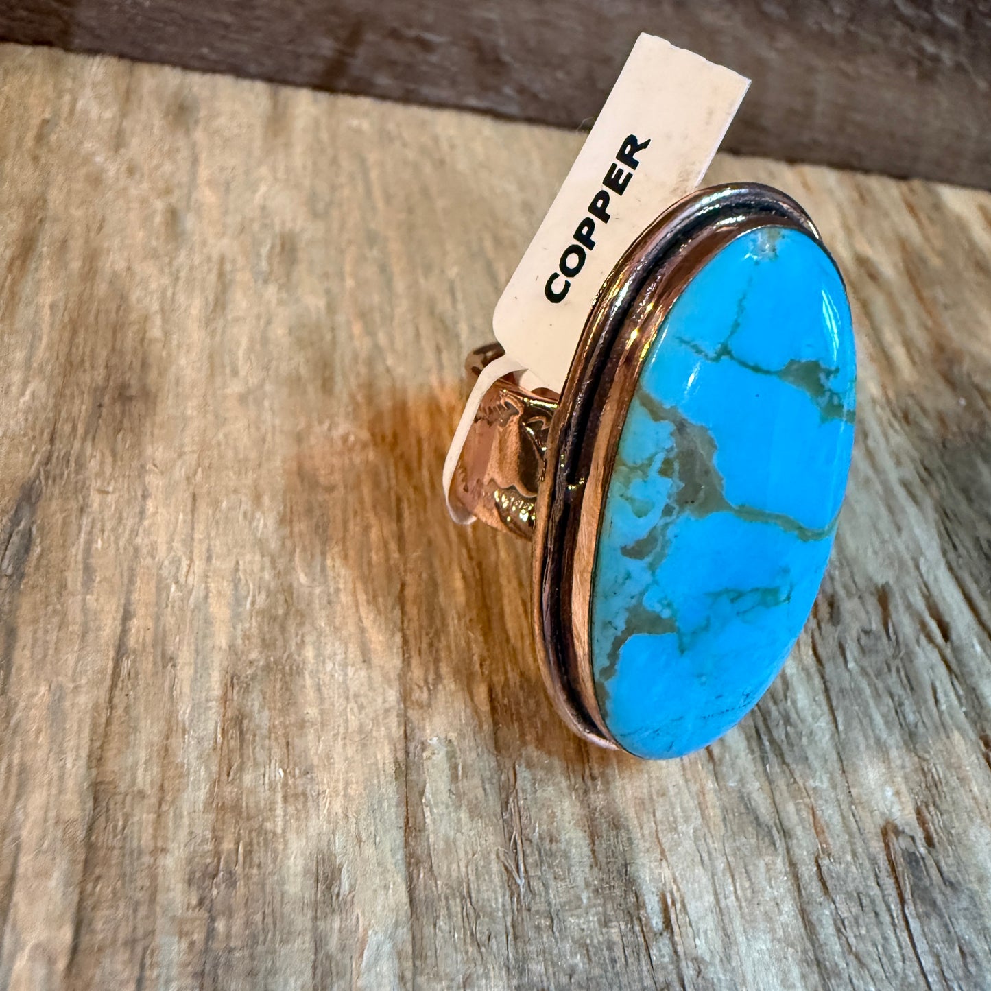 Kingman Turquoise Adjustable Ring in Copper Genuine Gemstone Jewelry