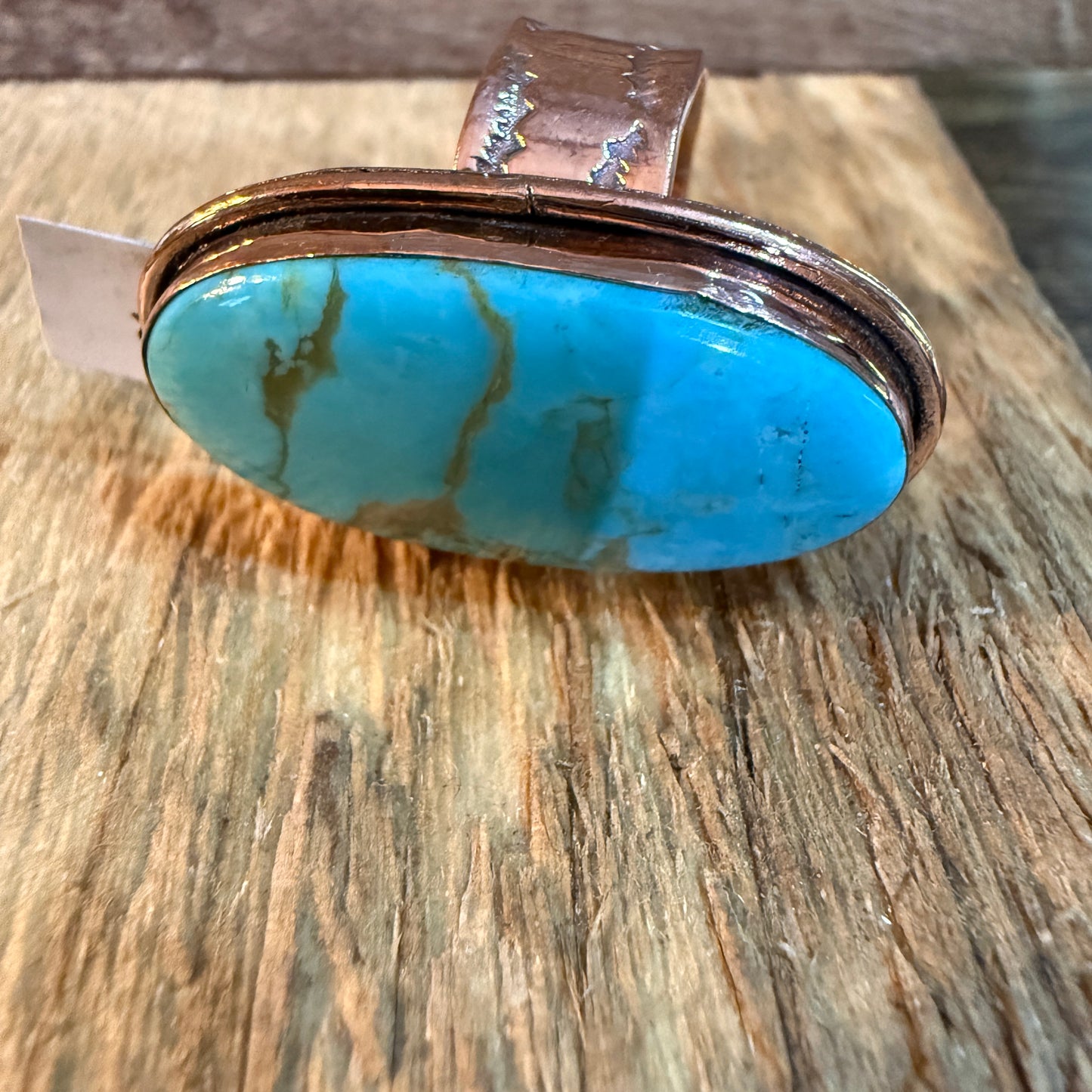 Kingman Turquoise Adjustable Ring in Copper Genuine Gemstone Jewelry