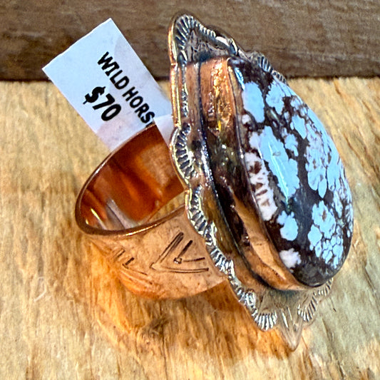 Wild Horse Copper Ring With One Point Two Inch Gemstone Face Adjustable Band