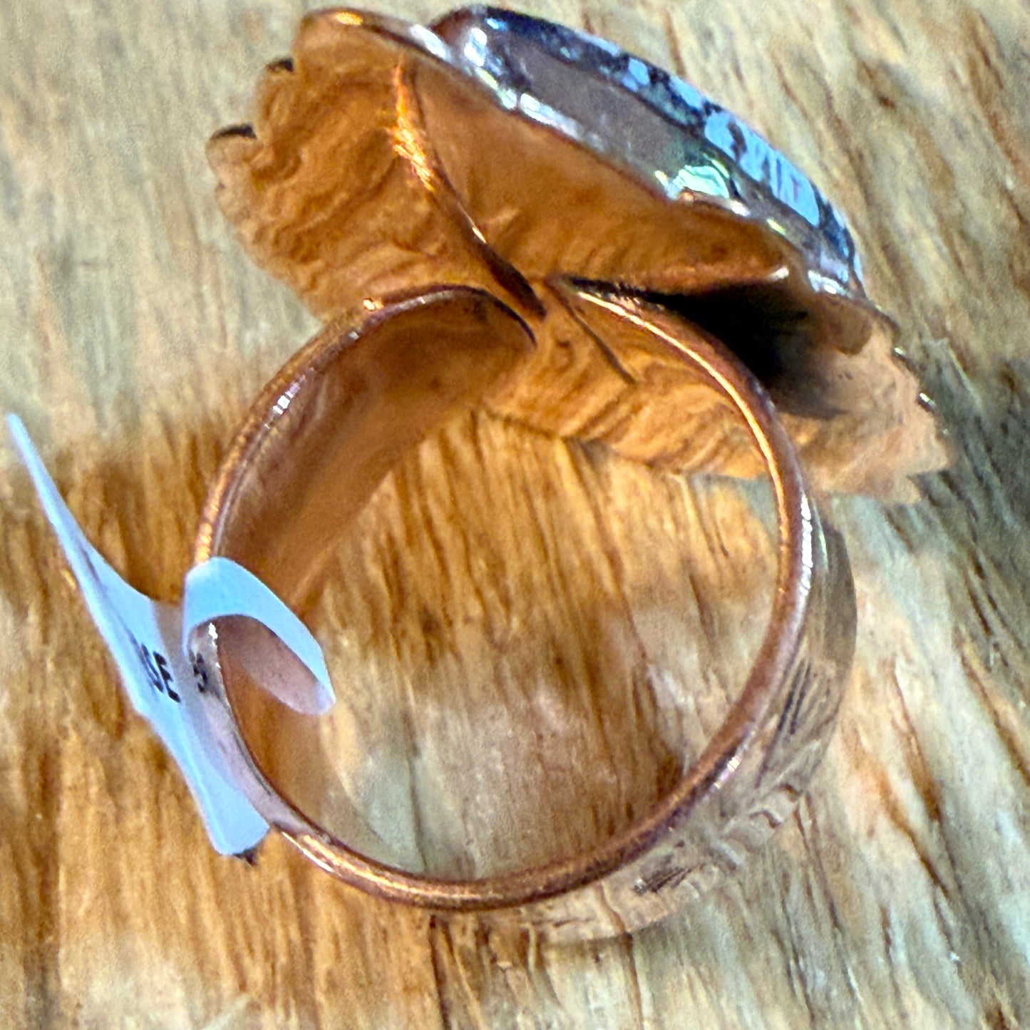 Wild Horse Copper Ring With One Point Two Inch Gemstone Face Adjustable Band