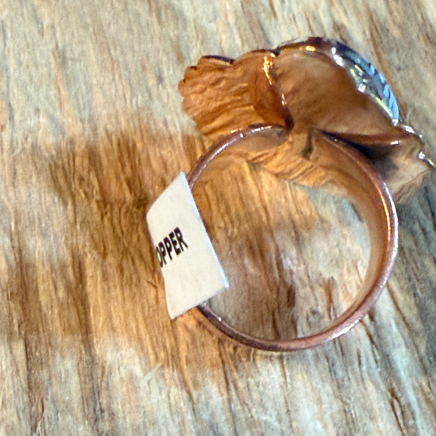 Wild Horse Copper Ring With One Point Two Inch Gemstone Face Adjustable Band