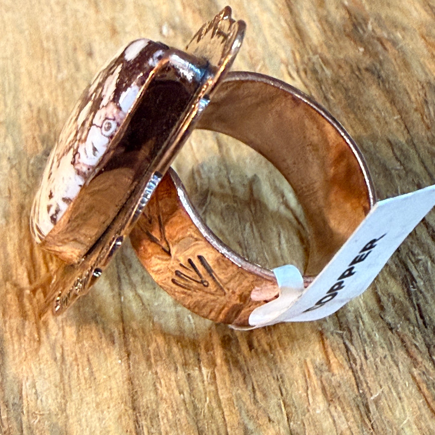 Wild Horse Copper Ring With One Point Two Inch Gemstone Face Adjustable Band