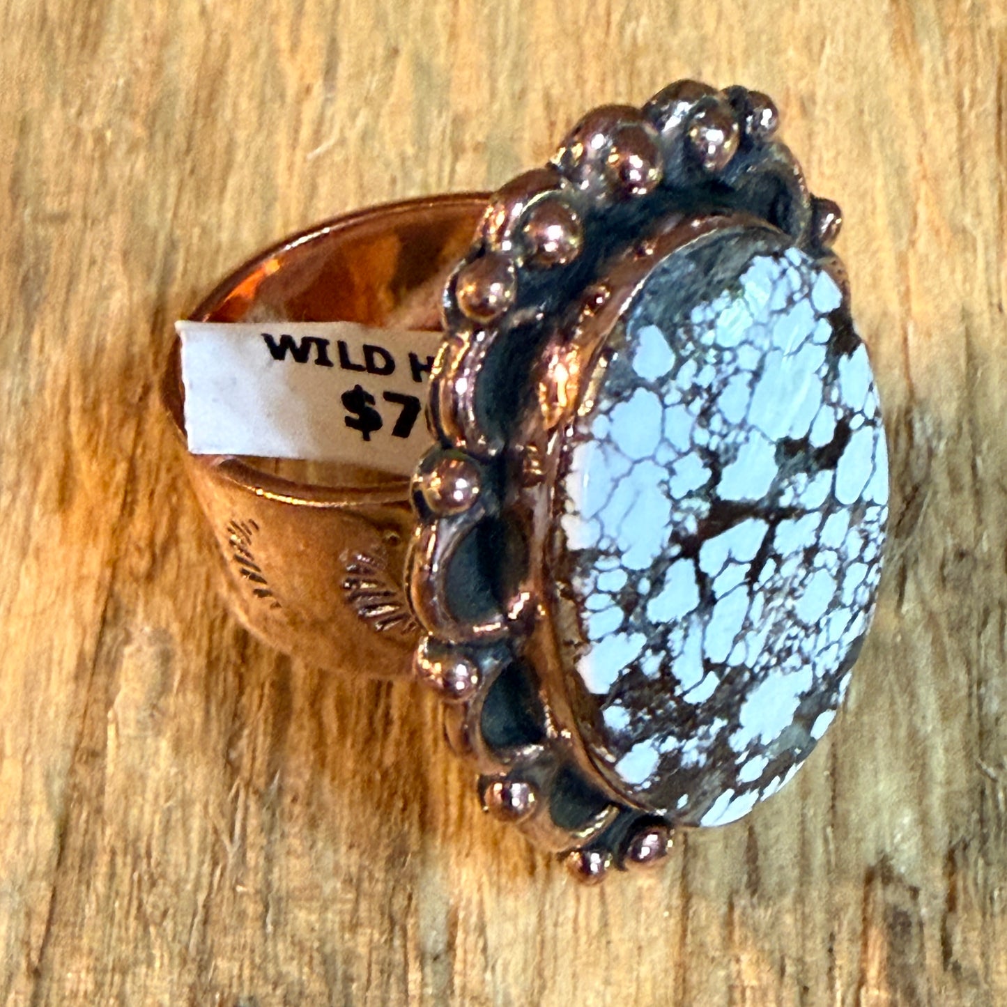 Wild Horse 1 Inch Gemstone Copper Ring Adjustable Band