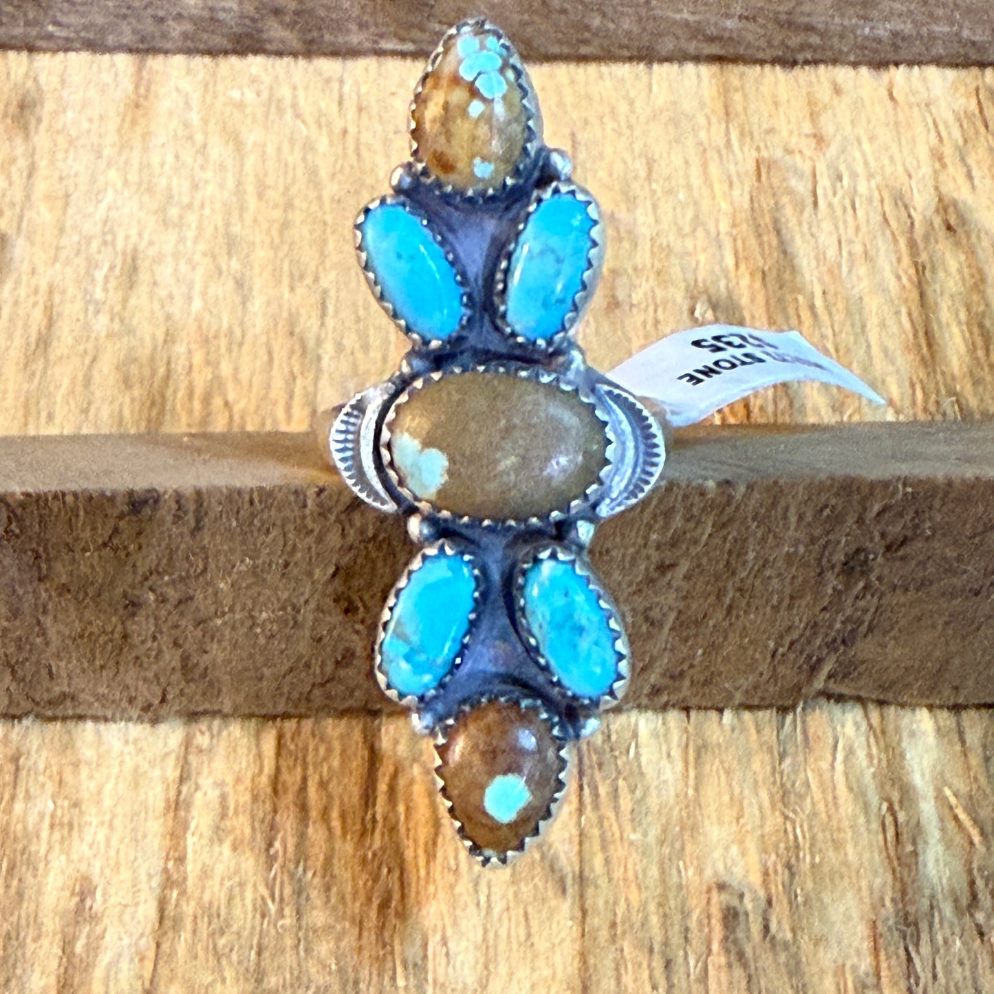 Number Eight Turquoise Seven Gemstone Adjustable Ring Sterling Silver