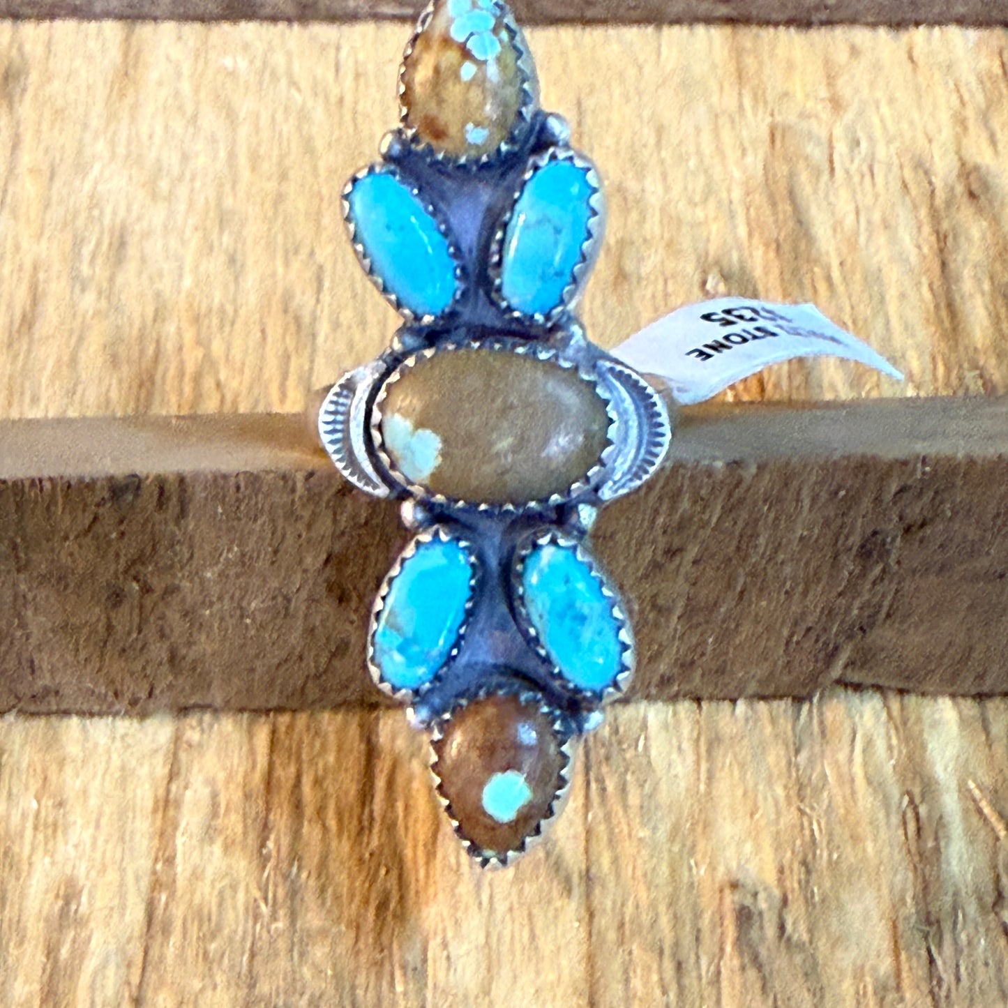 Number Eight Turquoise Seven Gemstone Adjustable Ring Sterling Silver