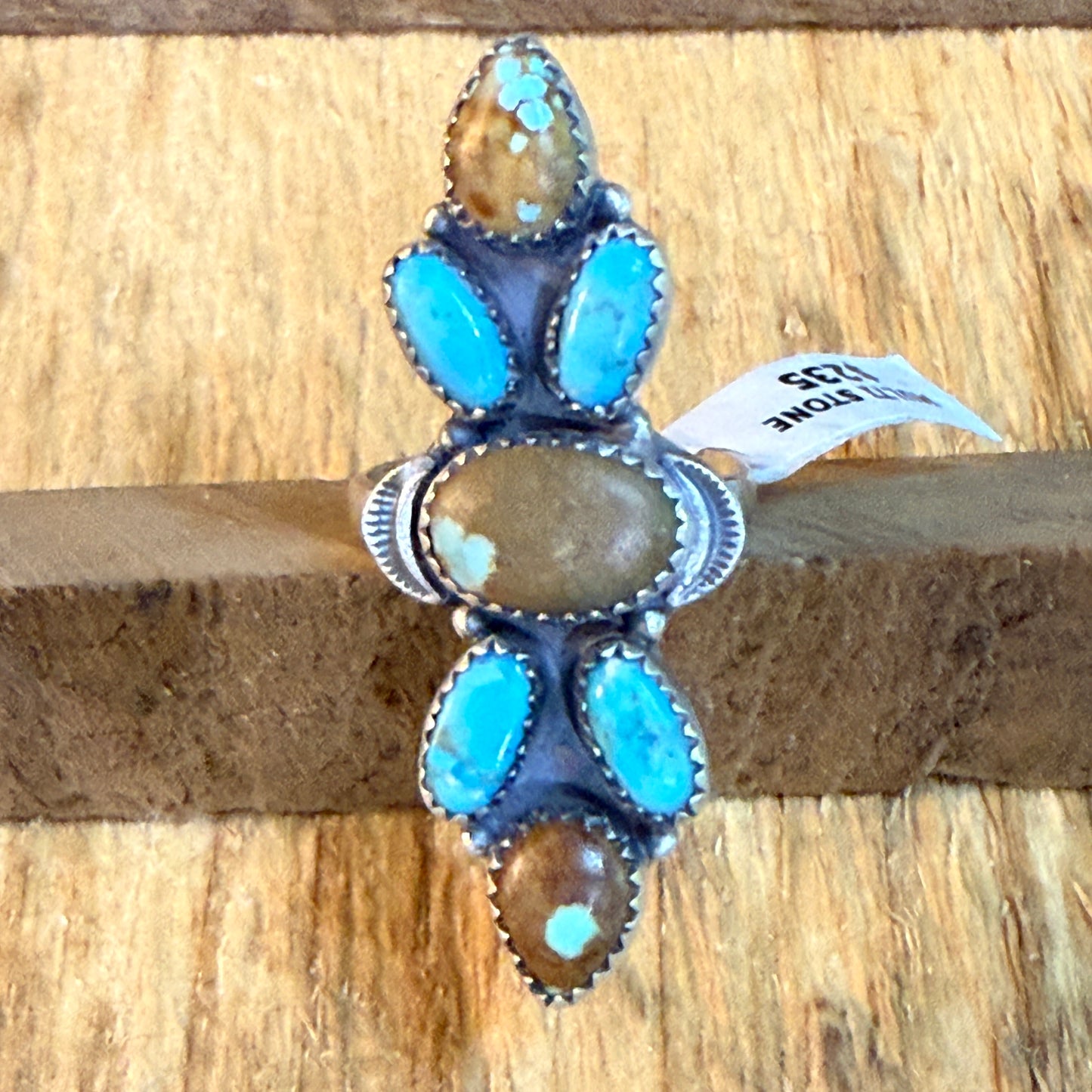 Number Eight Turquoise Seven Gemstone Adjustable Ring Sterling Silver