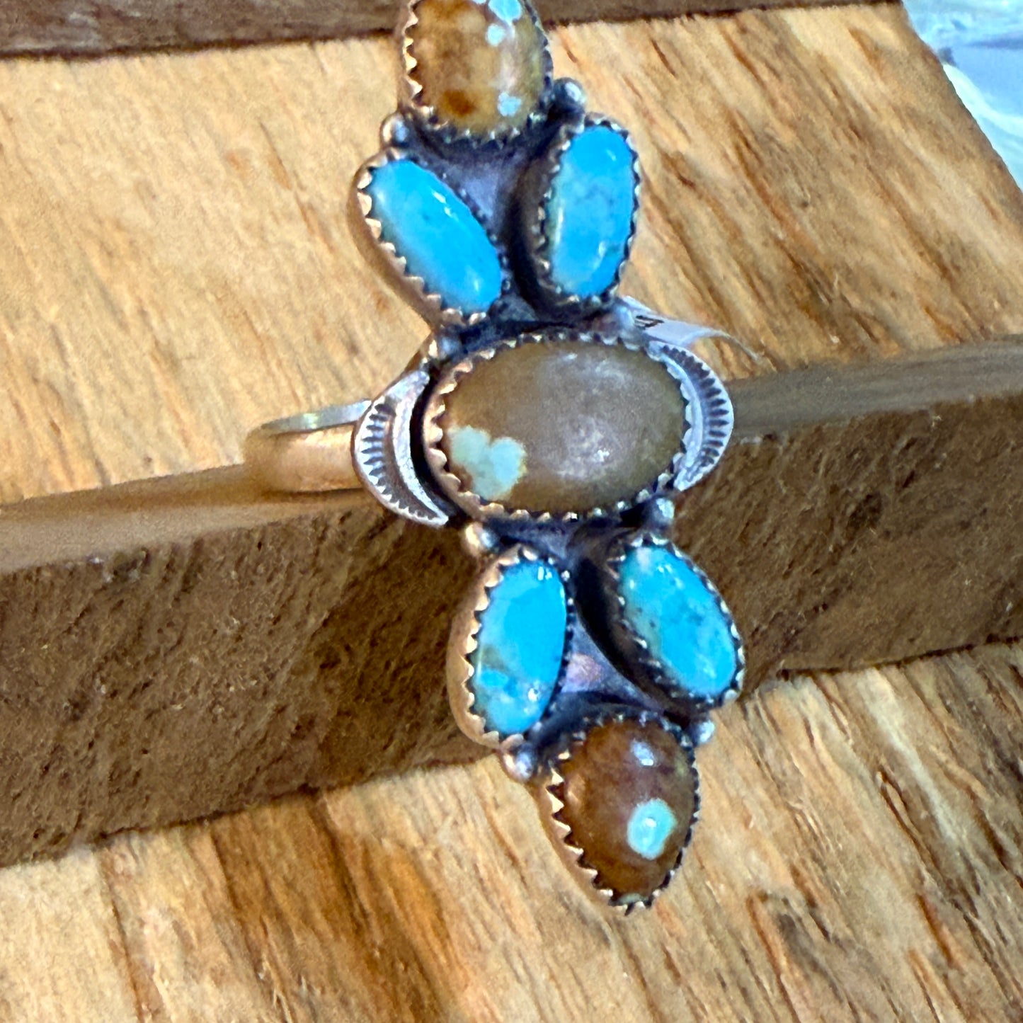 Number Eight Turquoise Seven Gemstone Adjustable Ring Sterling Silver