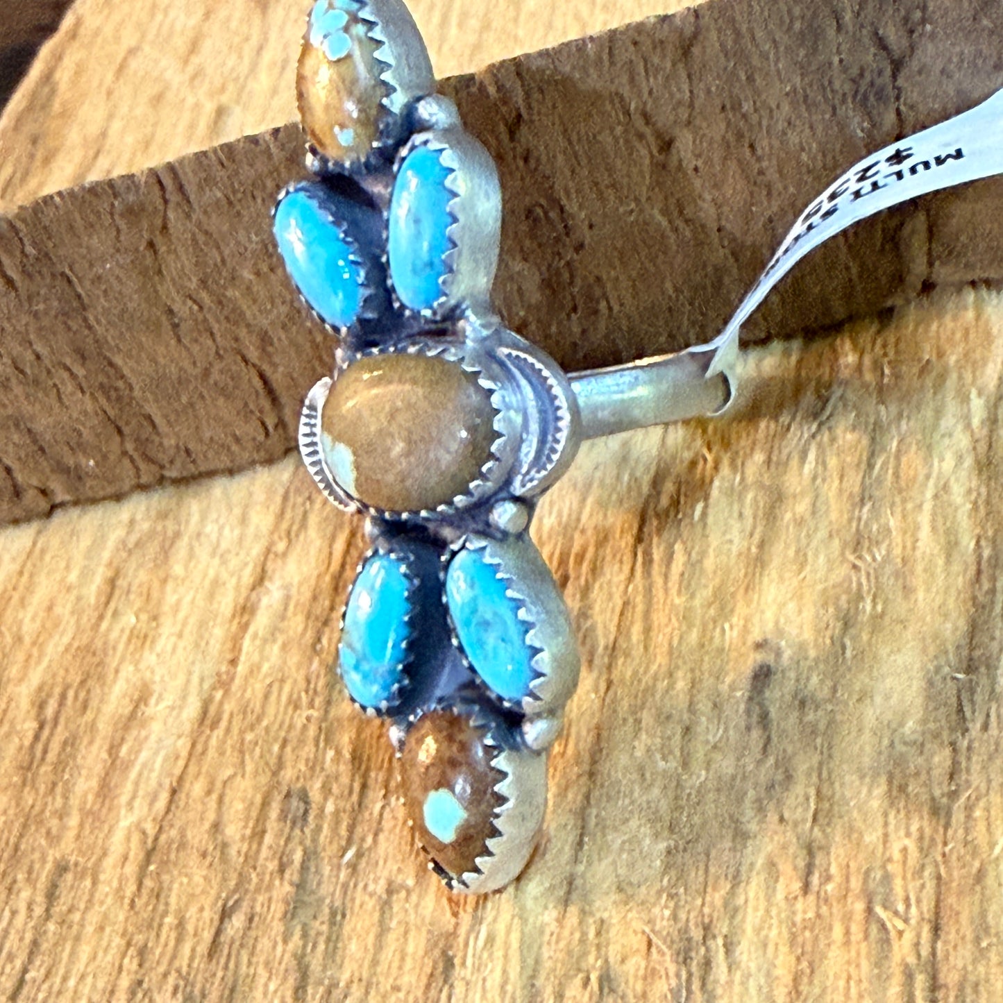 Number Eight Turquoise Seven Gemstone Adjustable Ring Sterling Silver