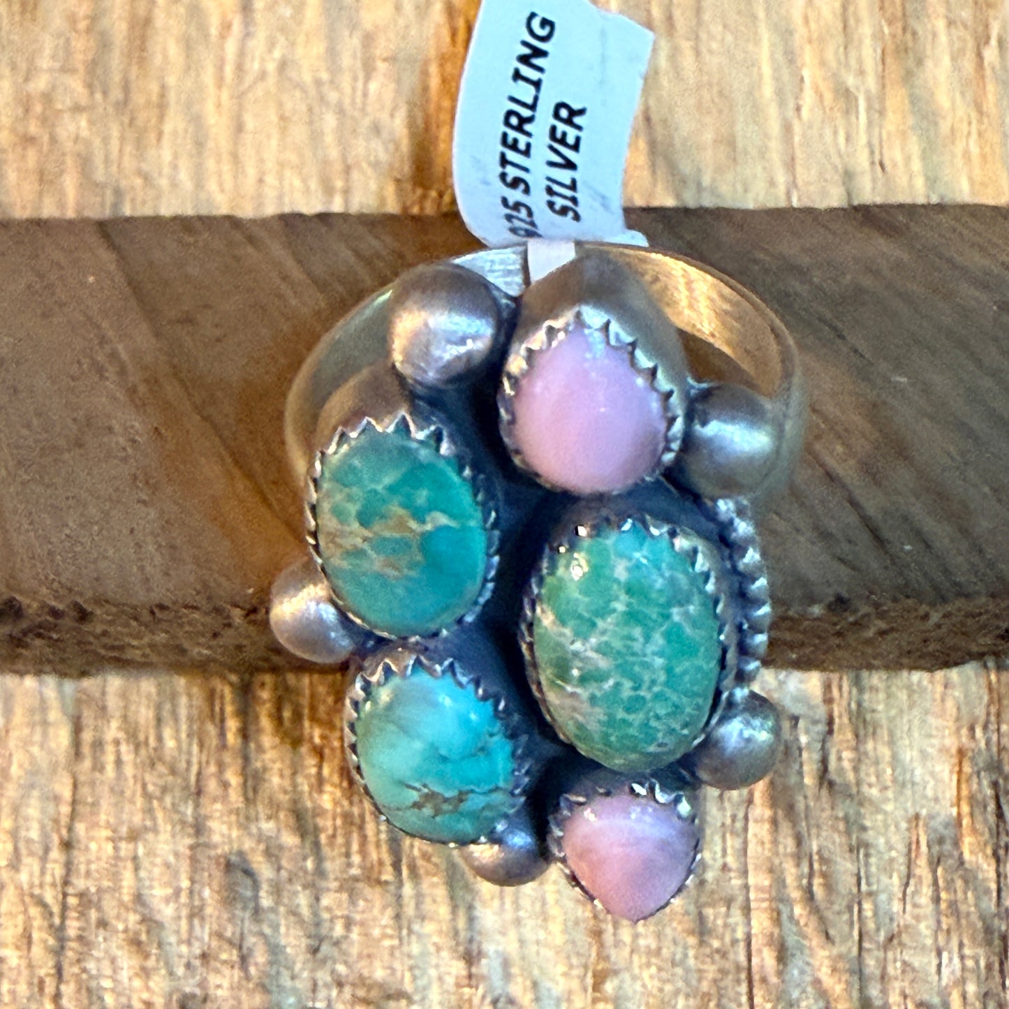 Pink Conch And Emerald Valley Five Gemstone Cluster Ring Sterling Silver