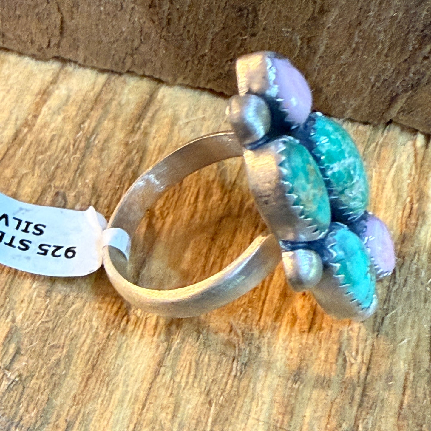 Pink Conch And Emerald Valley Five Gemstone Cluster Ring Sterling Silver