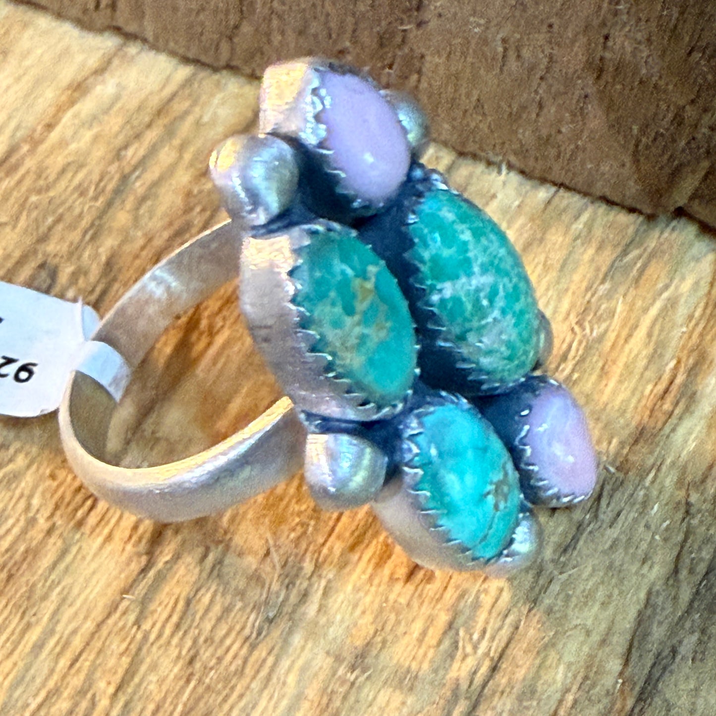 Pink Conch And Emerald Valley Five Gemstone Cluster Ring Sterling Silver