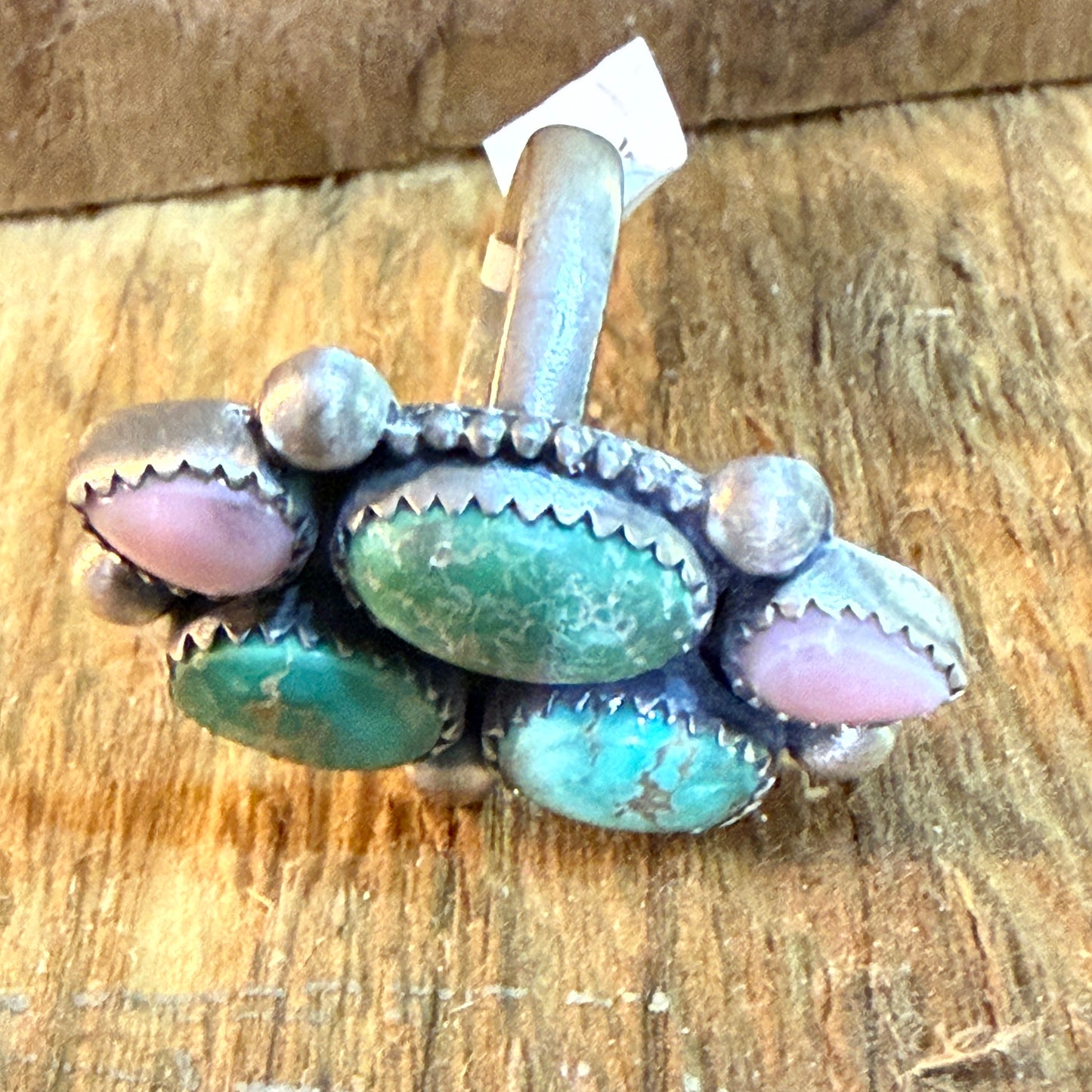 Pink Conch And Emerald Valley Five Gemstone Cluster Ring Sterling Silver