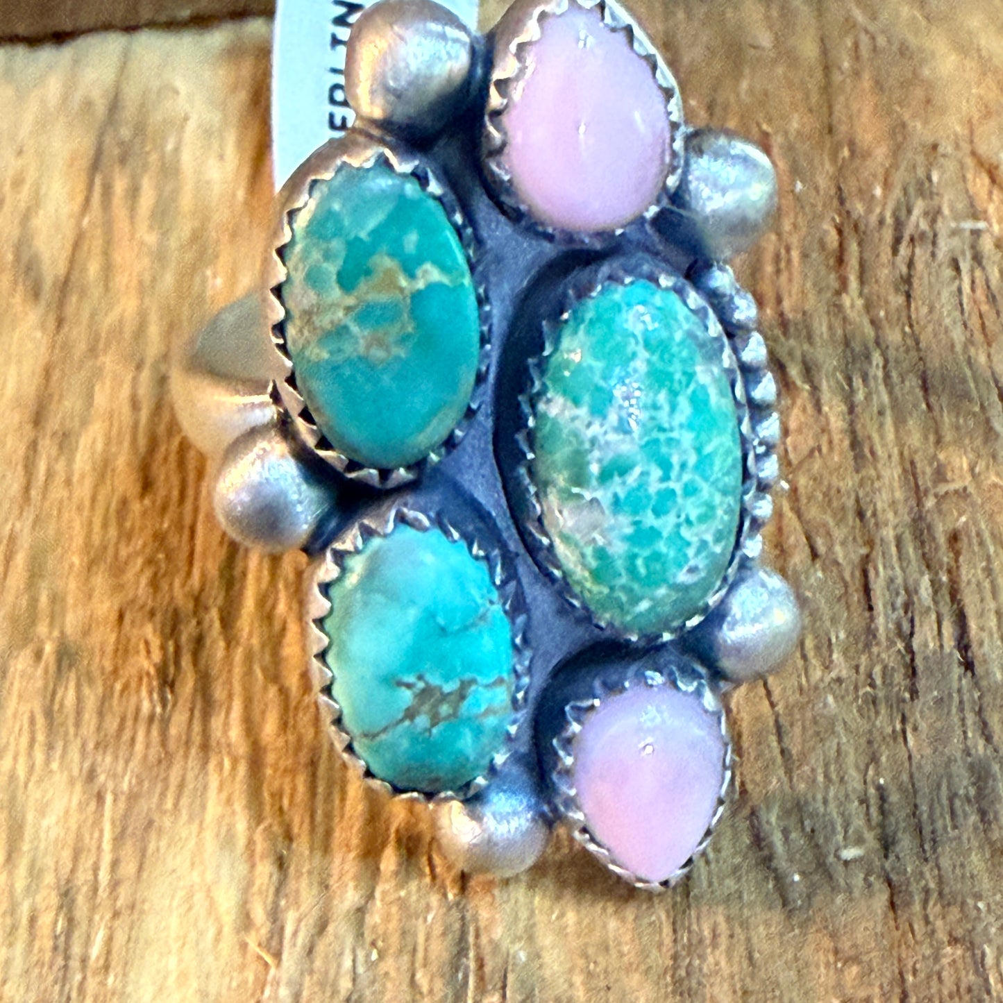 Pink Conch And Emerald Valley Five Gemstone Cluster Ring Sterling Silver