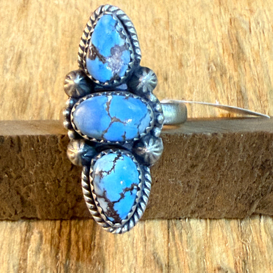 Golden Hills Turquoise Dahlia Three Stone Adjustable Ring In Sterling Silver