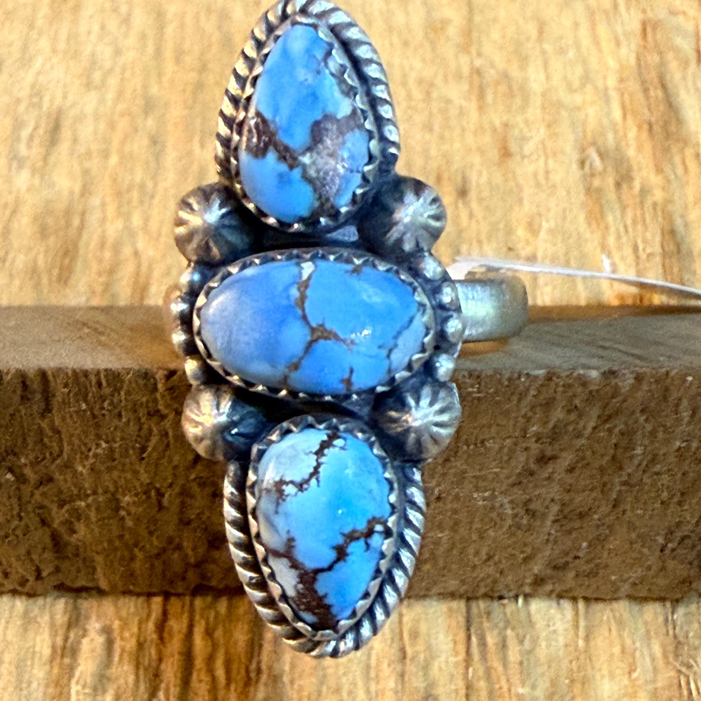Golden Hills Turquoise Dahlia Three Stone Adjustable Ring In Sterling Silver