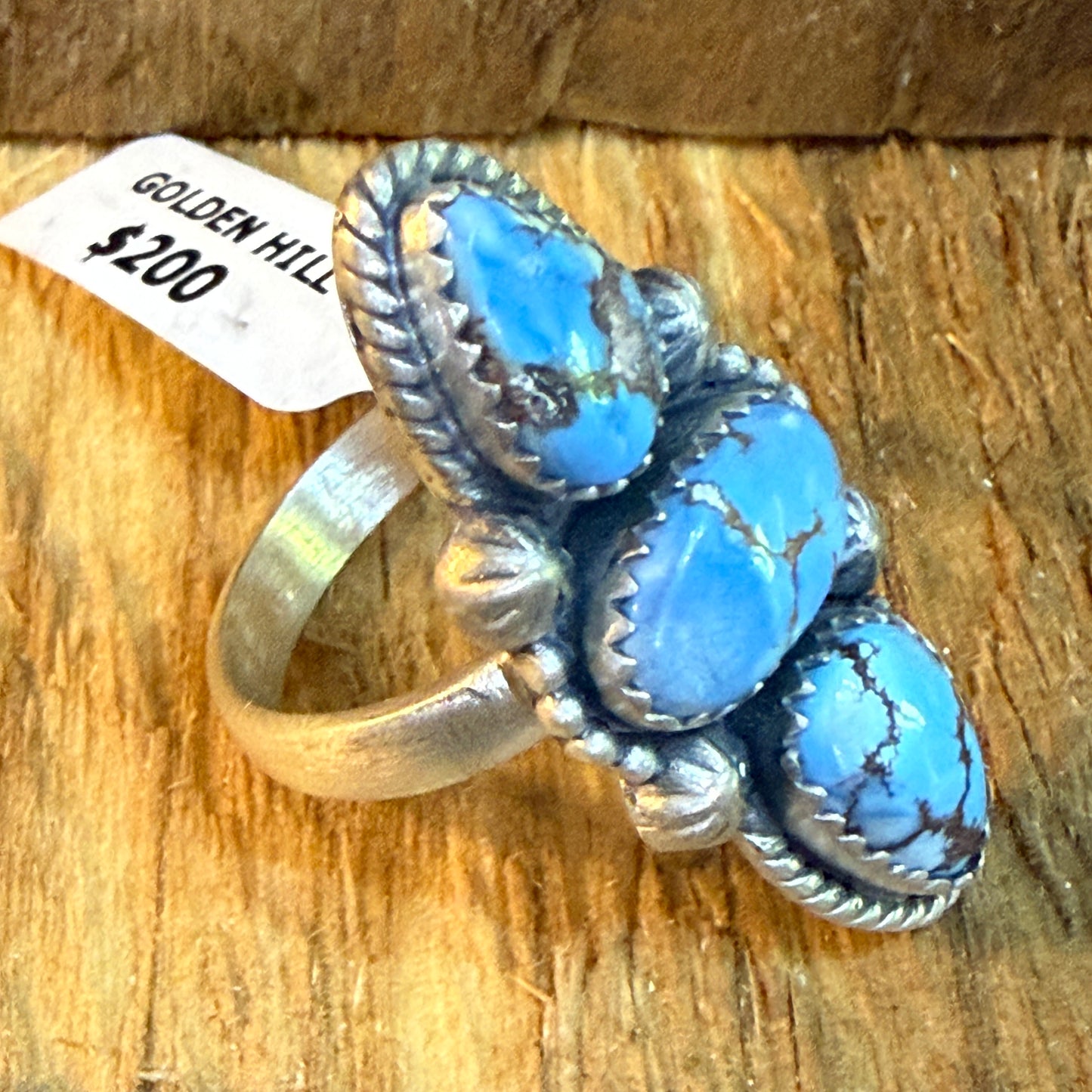 Golden Hills Turquoise Dahlia Three Stone Adjustable Ring In Sterling Silver