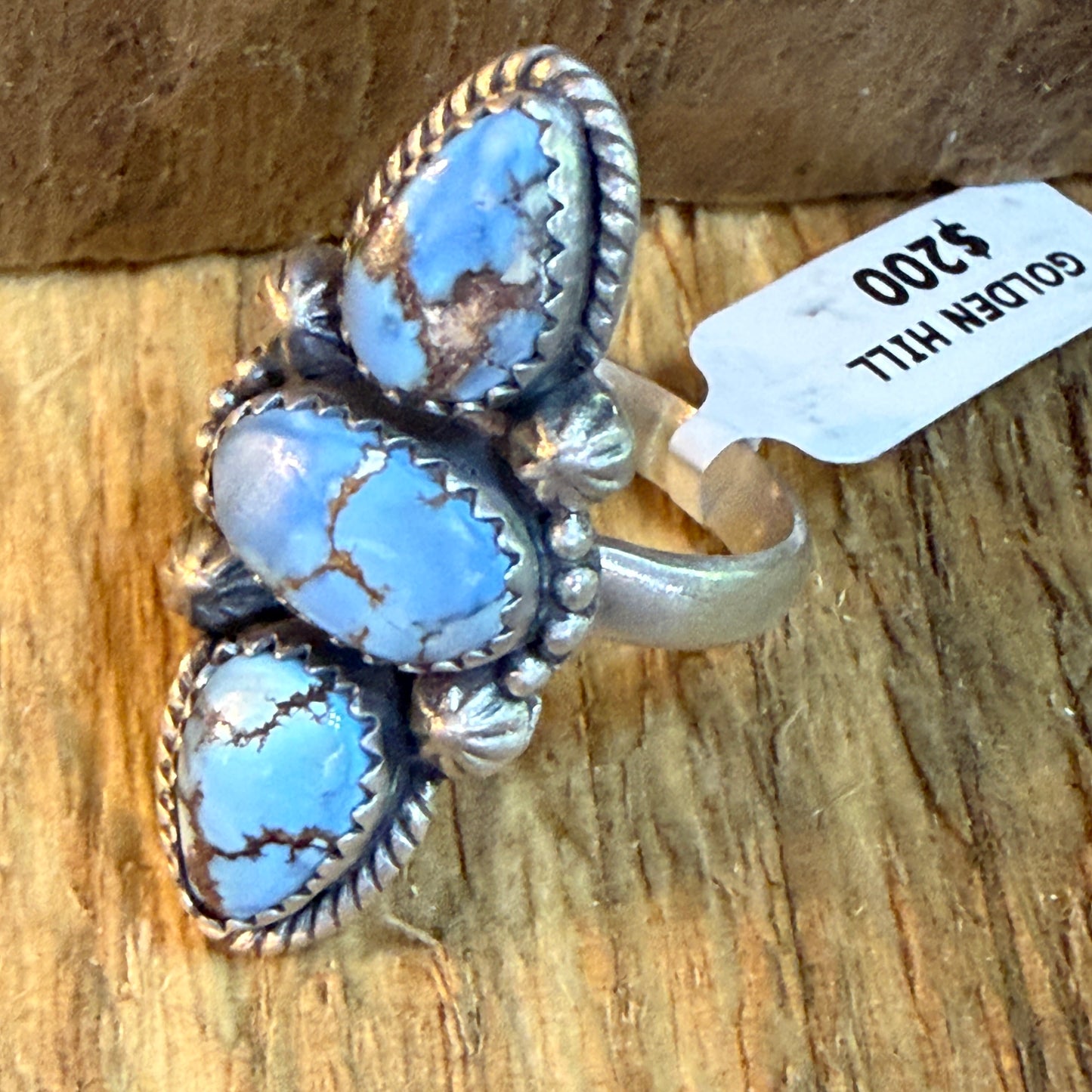 Golden Hills Turquoise Dahlia Three Stone Adjustable Ring In Sterling Silver