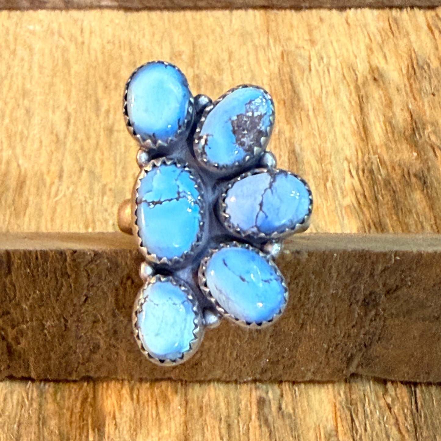 Golden Hills Turquoise Dahlia Adjustable Cluster Ring Sterling Silver