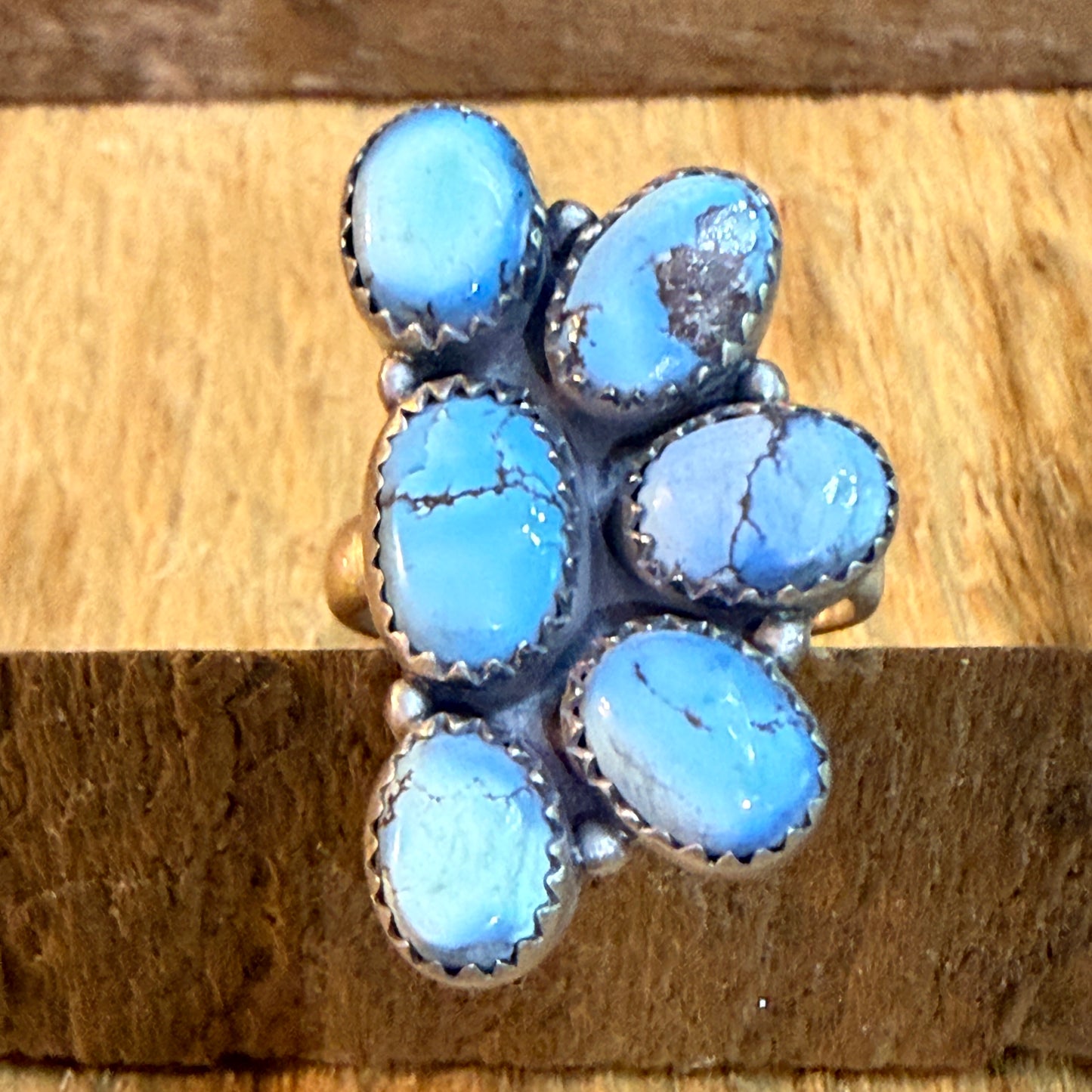 Golden Hills Turquoise Dahlia Adjustable Cluster Ring Sterling Silver