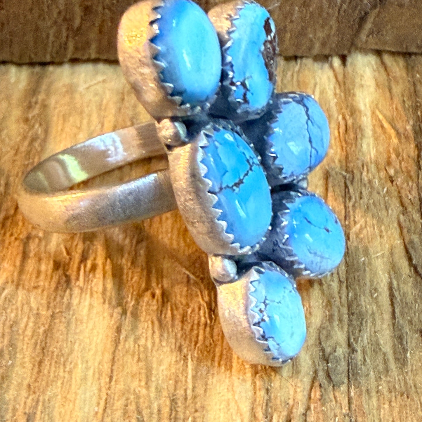 Golden Hills Turquoise Dahlia Adjustable Cluster Ring Sterling Silver