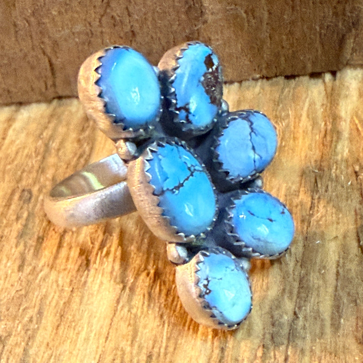 Golden Hills Turquoise Dahlia Adjustable Cluster Ring Sterling Silver