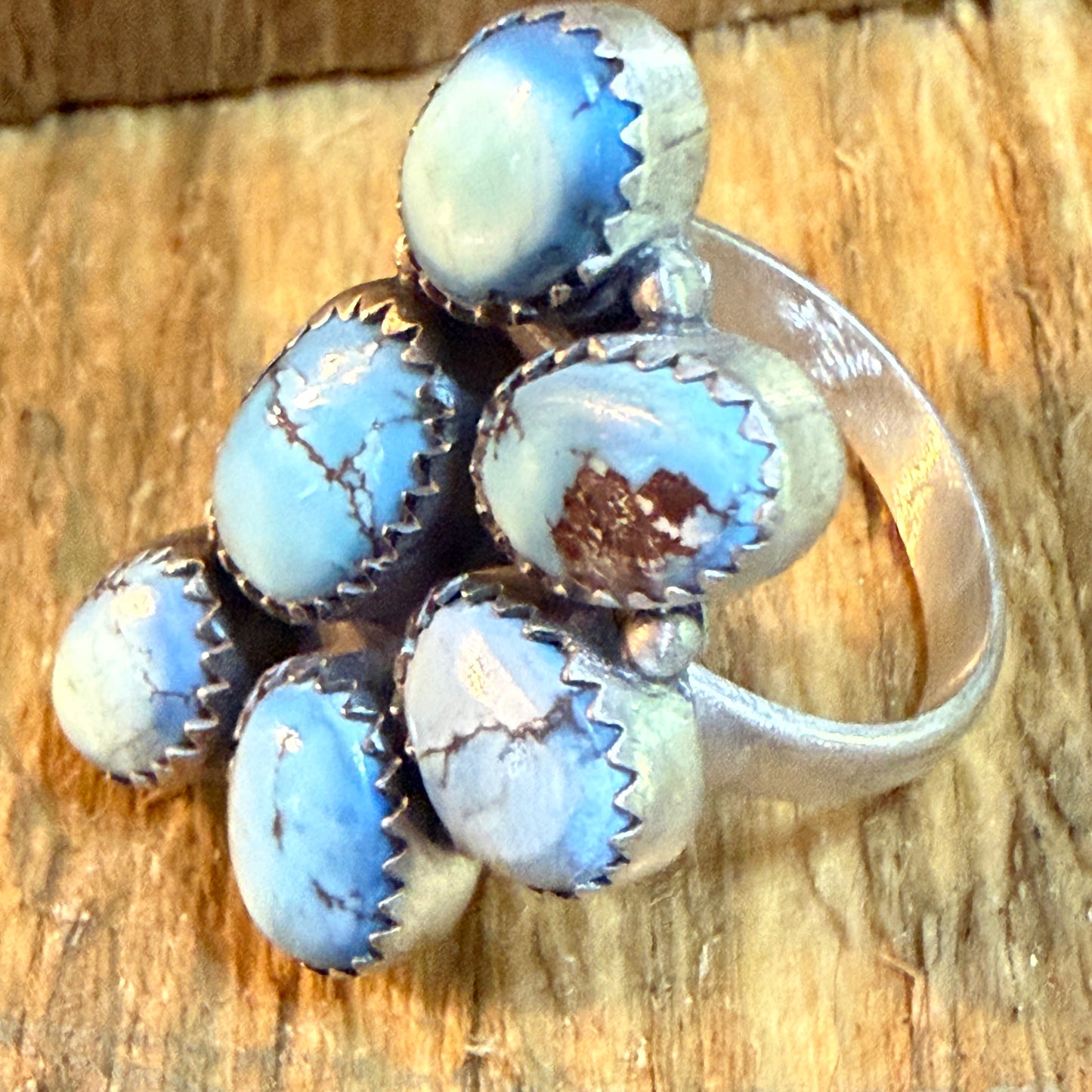 Golden Hills Turquoise Dahlia Adjustable Cluster Ring Sterling Silver