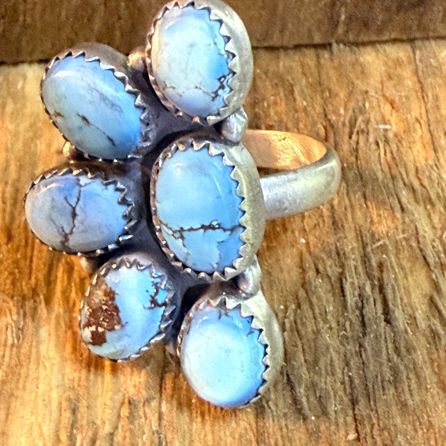 Golden Hills Turquoise Dahlia Adjustable Cluster Ring Sterling Silver