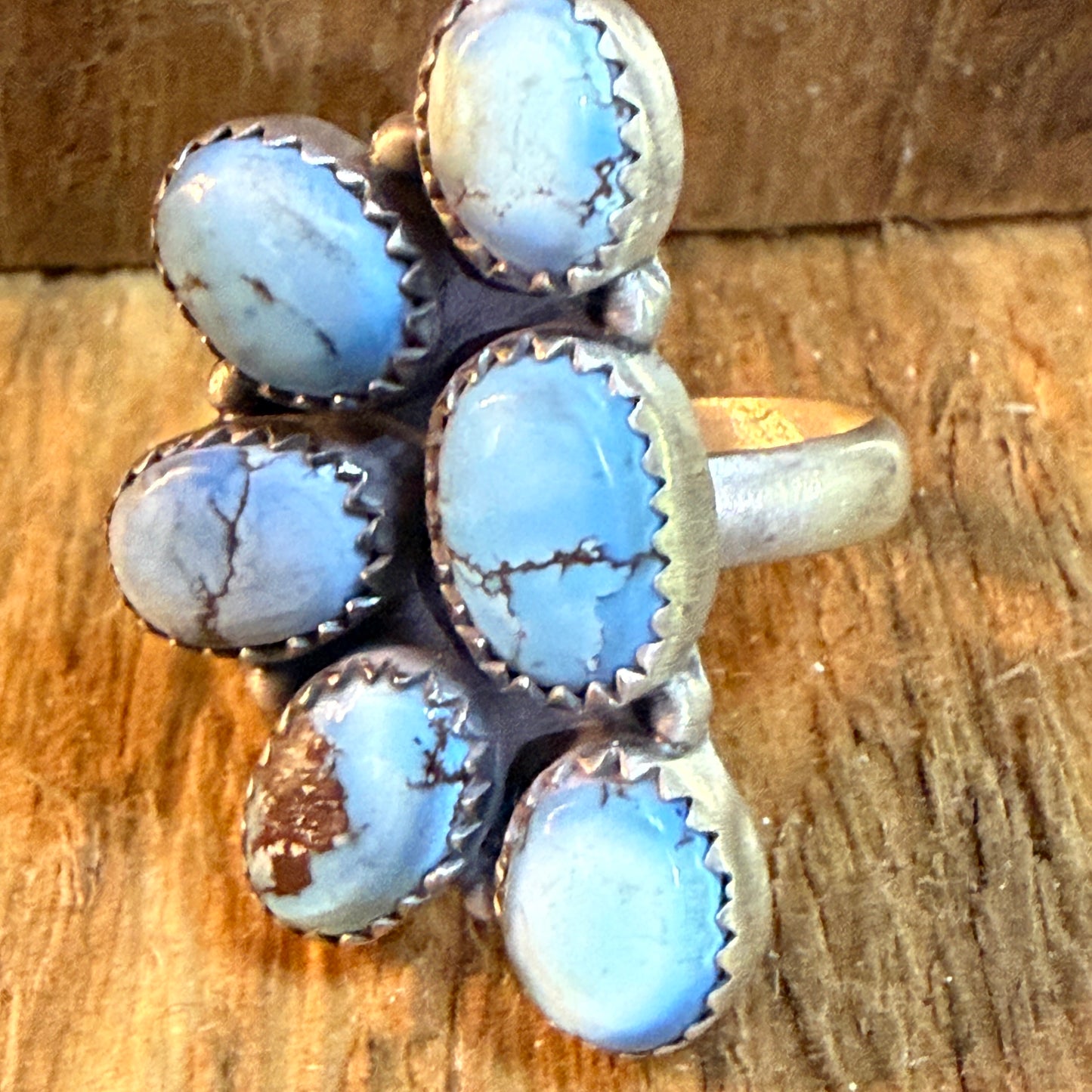 Golden Hills Turquoise Dahlia Adjustable Cluster Ring Sterling Silver