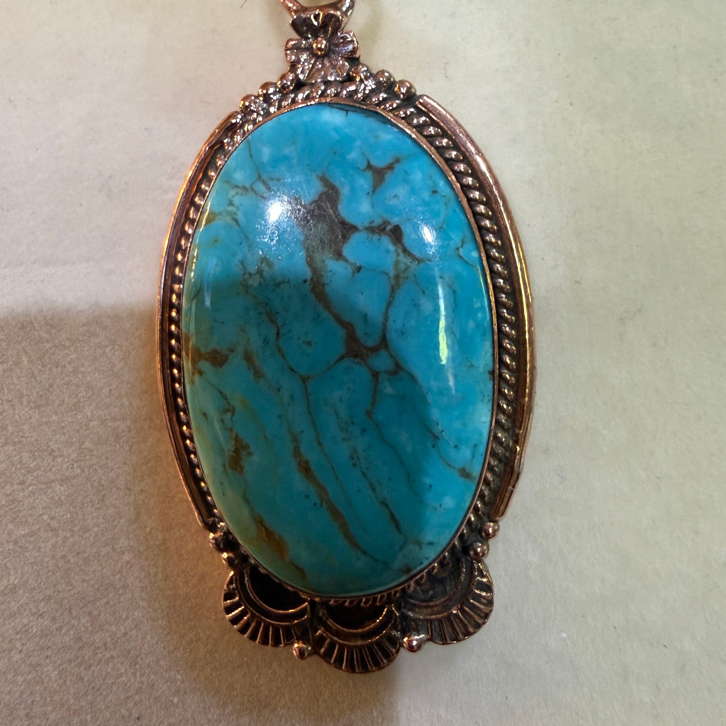 Kingman Turquoise Gemstone With Copper 6mm Pearl Beads, 1.5 Inch Gemstone