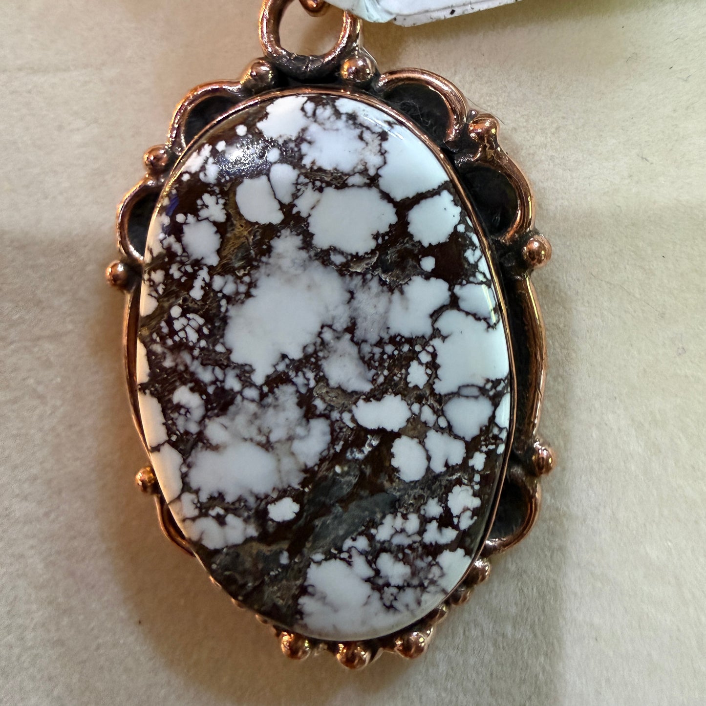 Genuine Copper Pearl Necklace With Wild Horse Gemstone Copper Pendant, 18 Inch