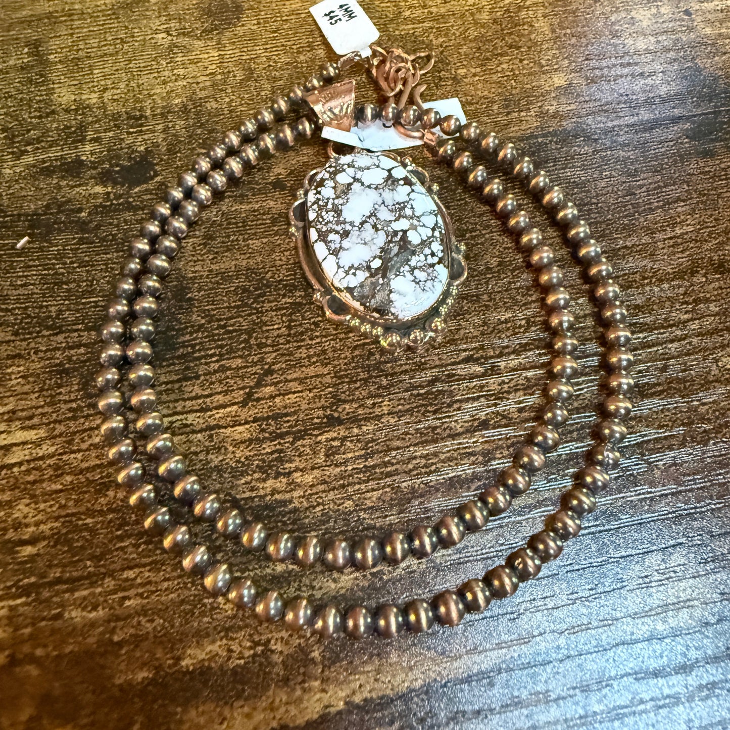 Genuine Copper Pearl Necklace With Wild Horse Gemstone Copper Pendant, 18 Inch