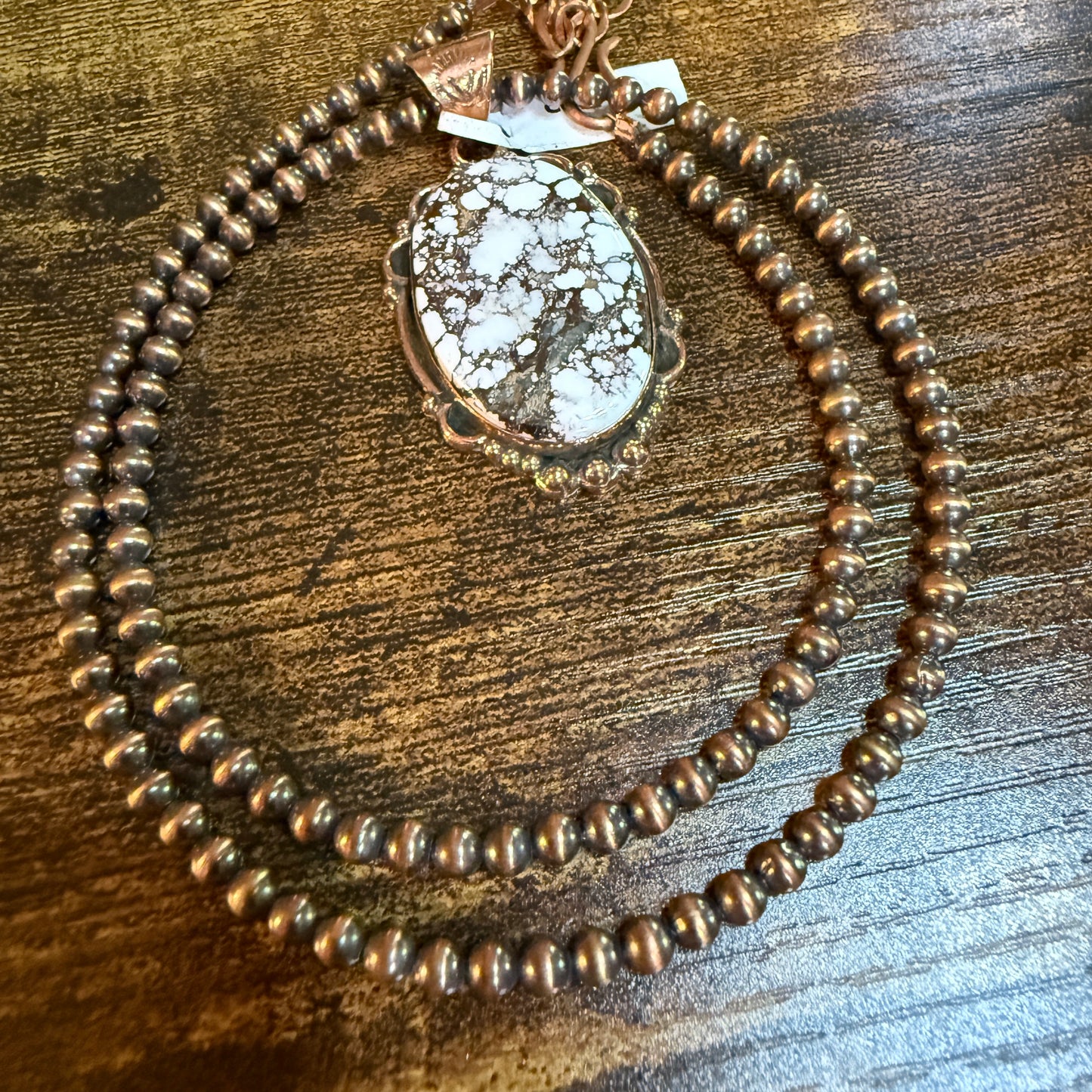 Genuine Copper Pearl Necklace With Wild Horse Gemstone Copper Pendant, 18 Inch