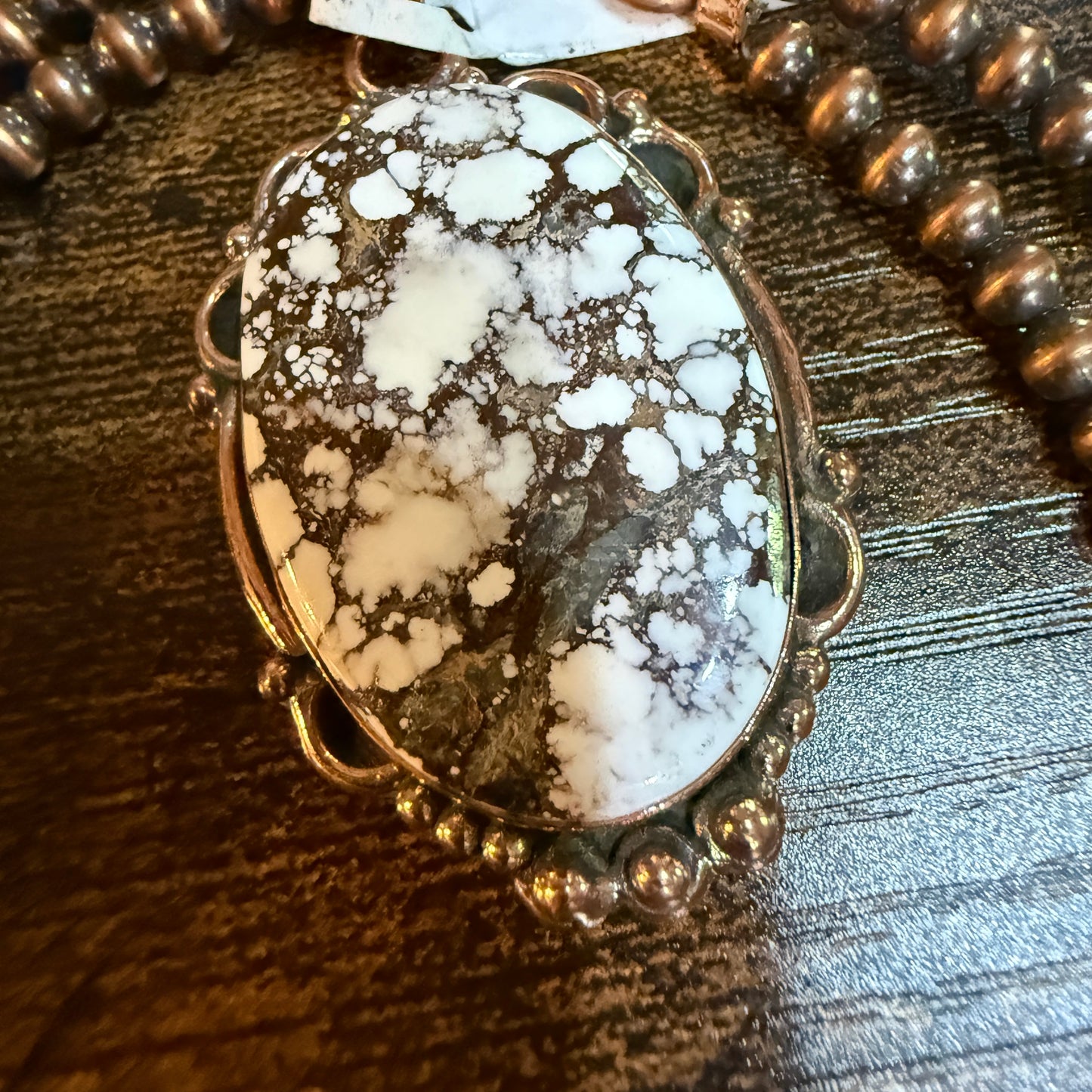 Genuine Copper Pearl Necklace With Wild Horse Gemstone Copper Pendant, 18 Inch