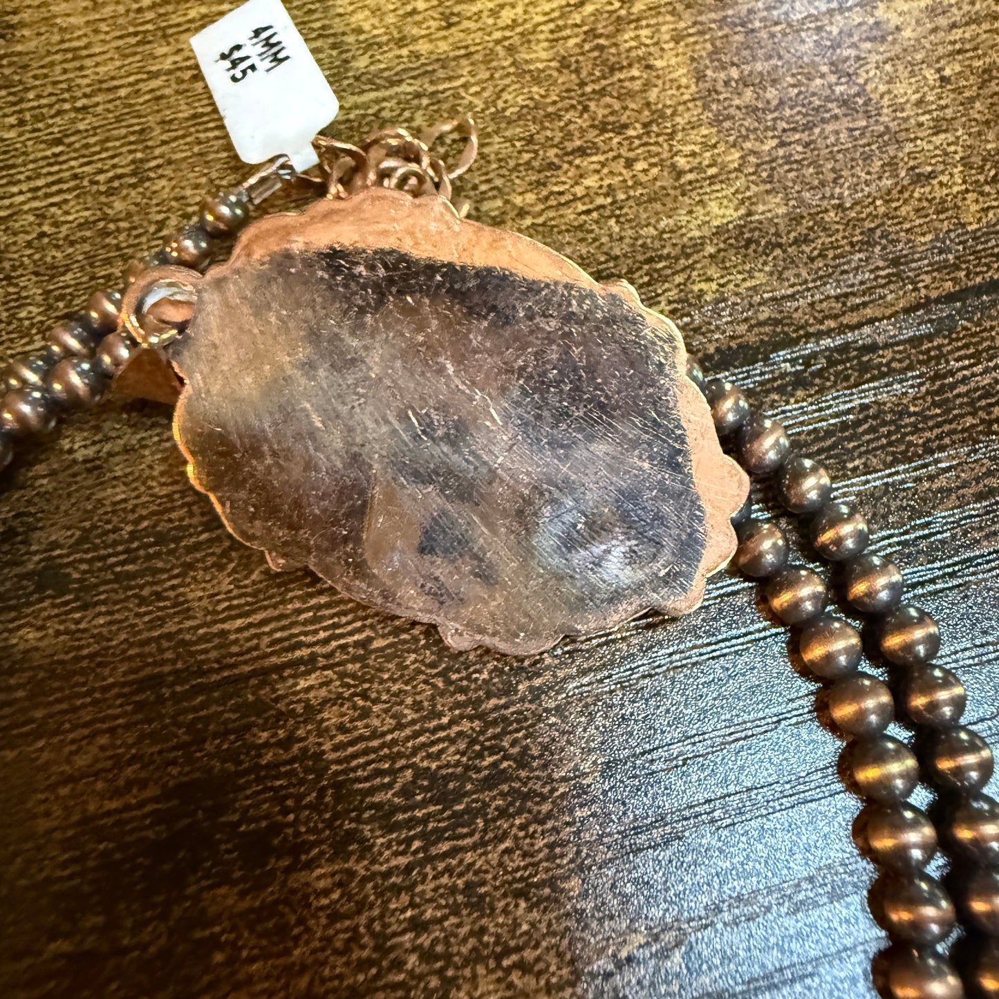 Genuine Copper Pearl Necklace With Wild Horse Gemstone Copper Pendant, 18 Inch