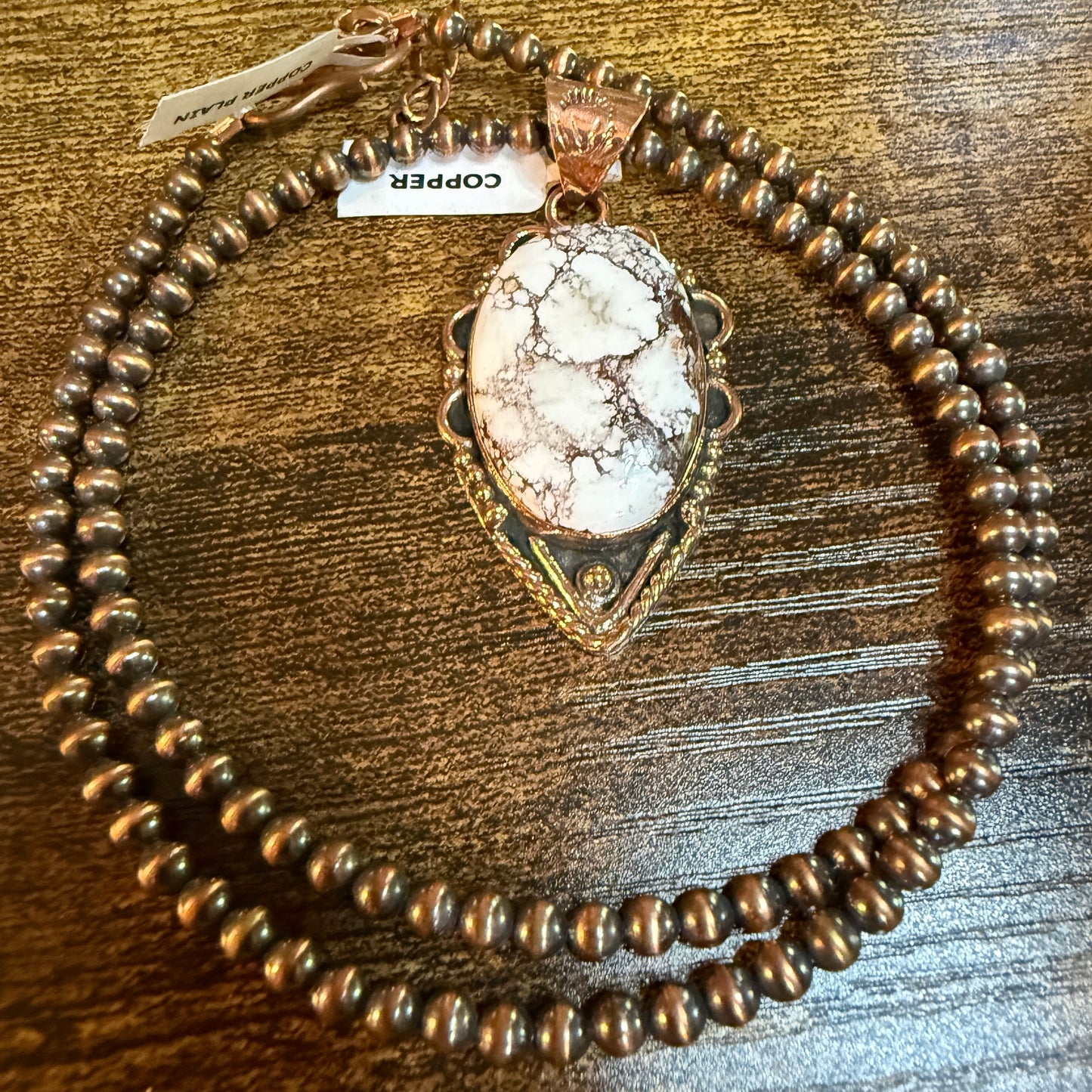 Genuine Copper Pearl Beads 4mm 18 Inch, Wild Horse Gemstone Copper Pendant
