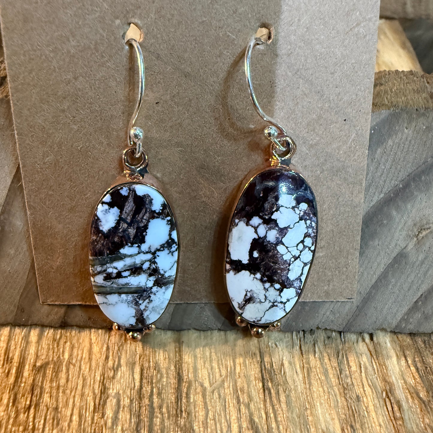 Wild Horse One Inch Gemstone Wire Drop Copper Earrings In Sterling Silver