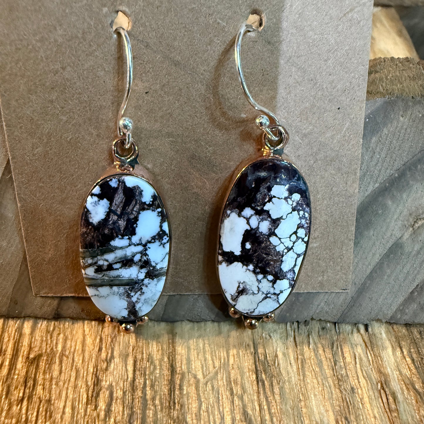 Wild Horse One Inch Gemstone Wire Drop Copper Earrings In Sterling Silver