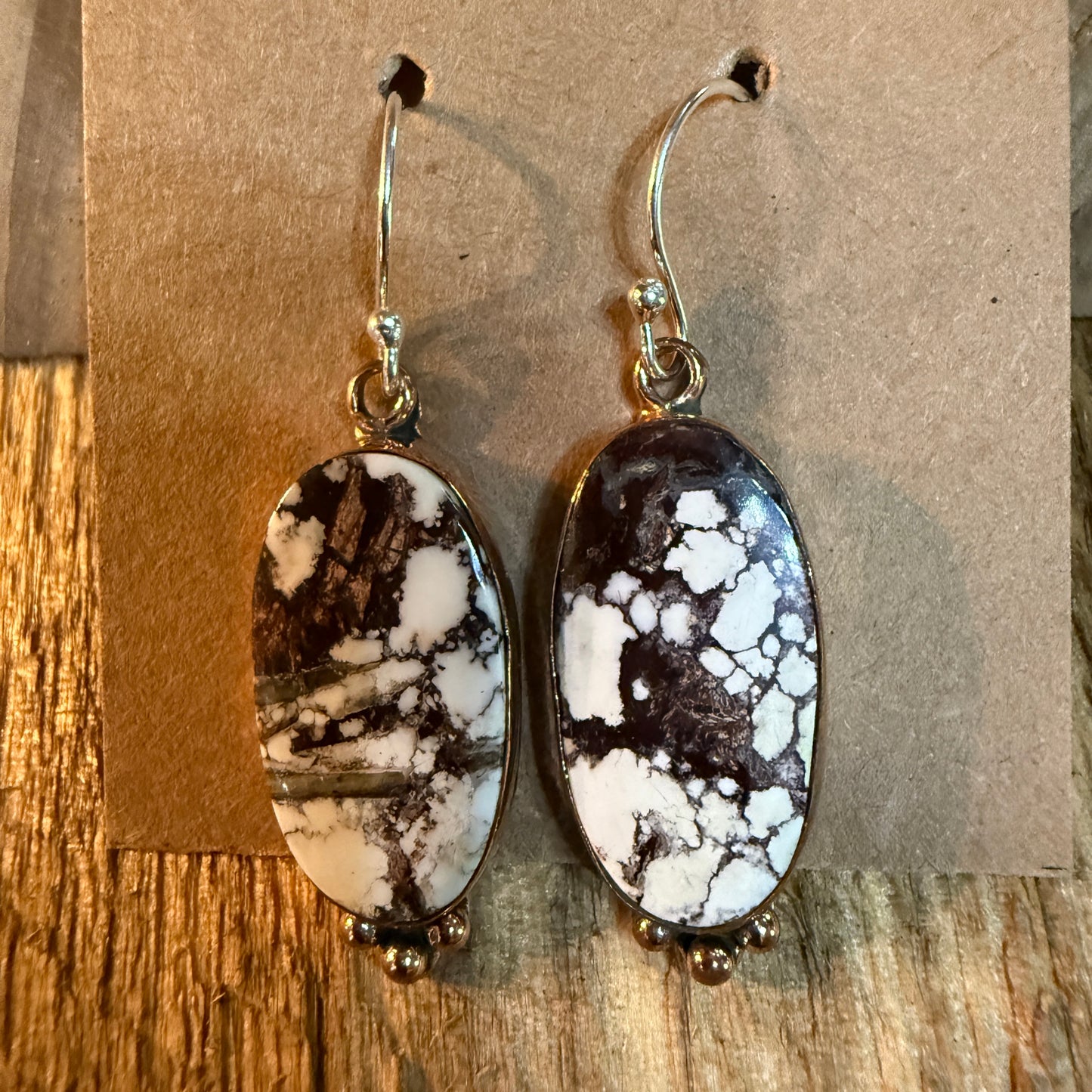 Wild Horse One Inch Gemstone Wire Drop Copper Earrings In Sterling Silver