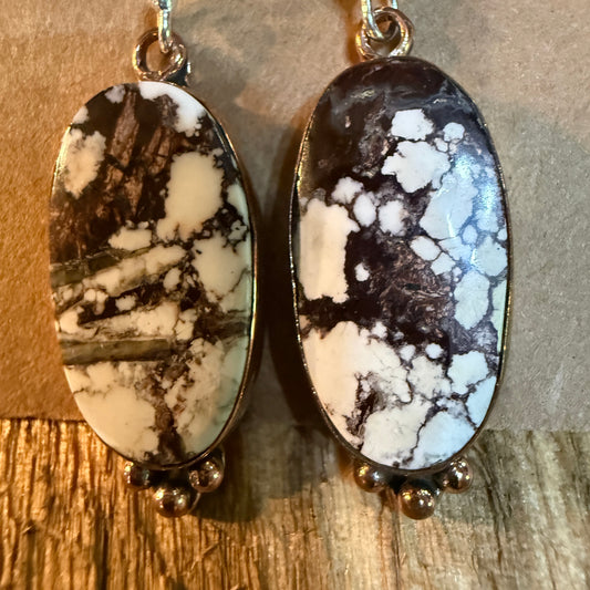 Wild Horse One Inch Gemstone Wire Drop Copper Earrings In Sterling Silver