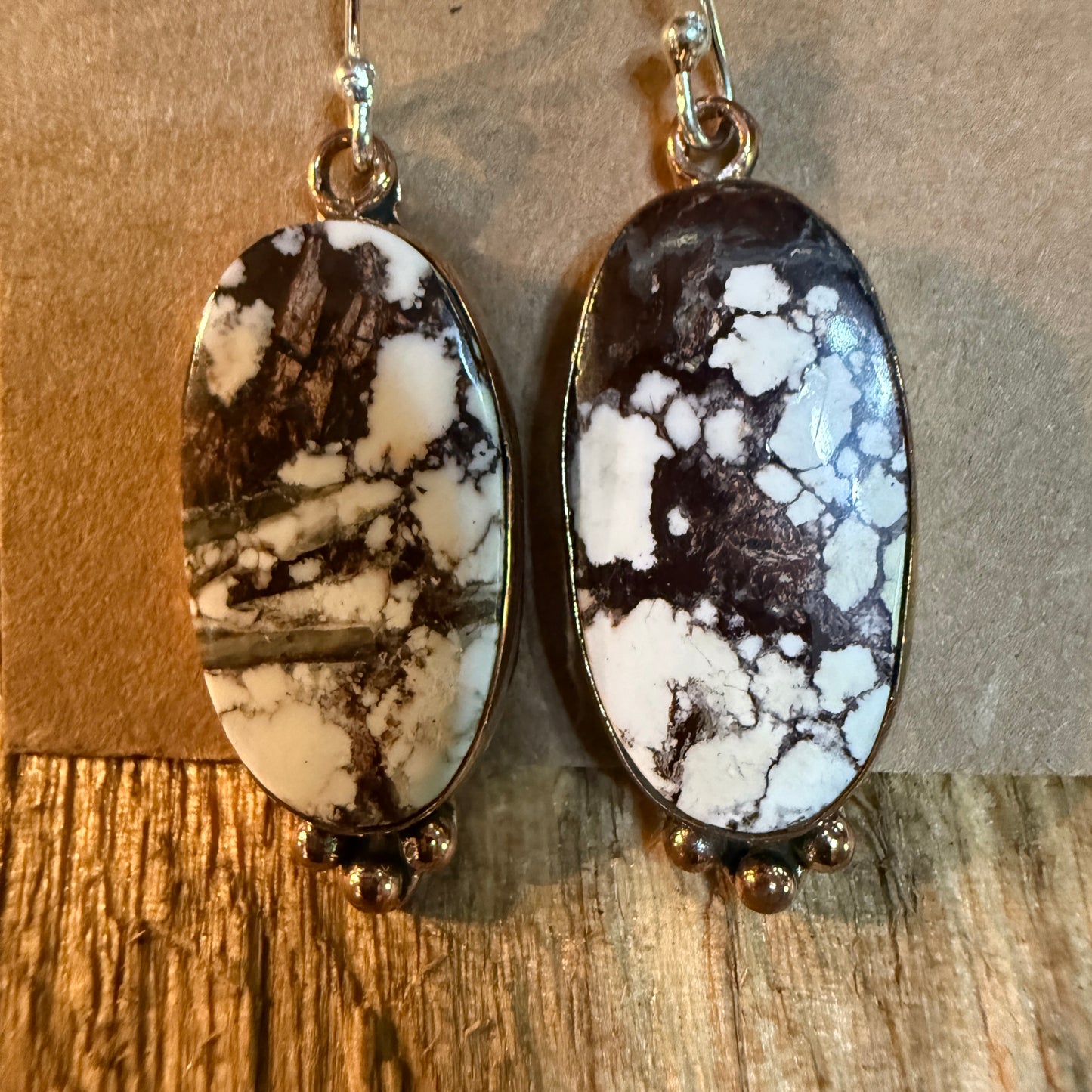 Wild Horse One Inch Gemstone Wire Drop Copper Earrings In Sterling Silver