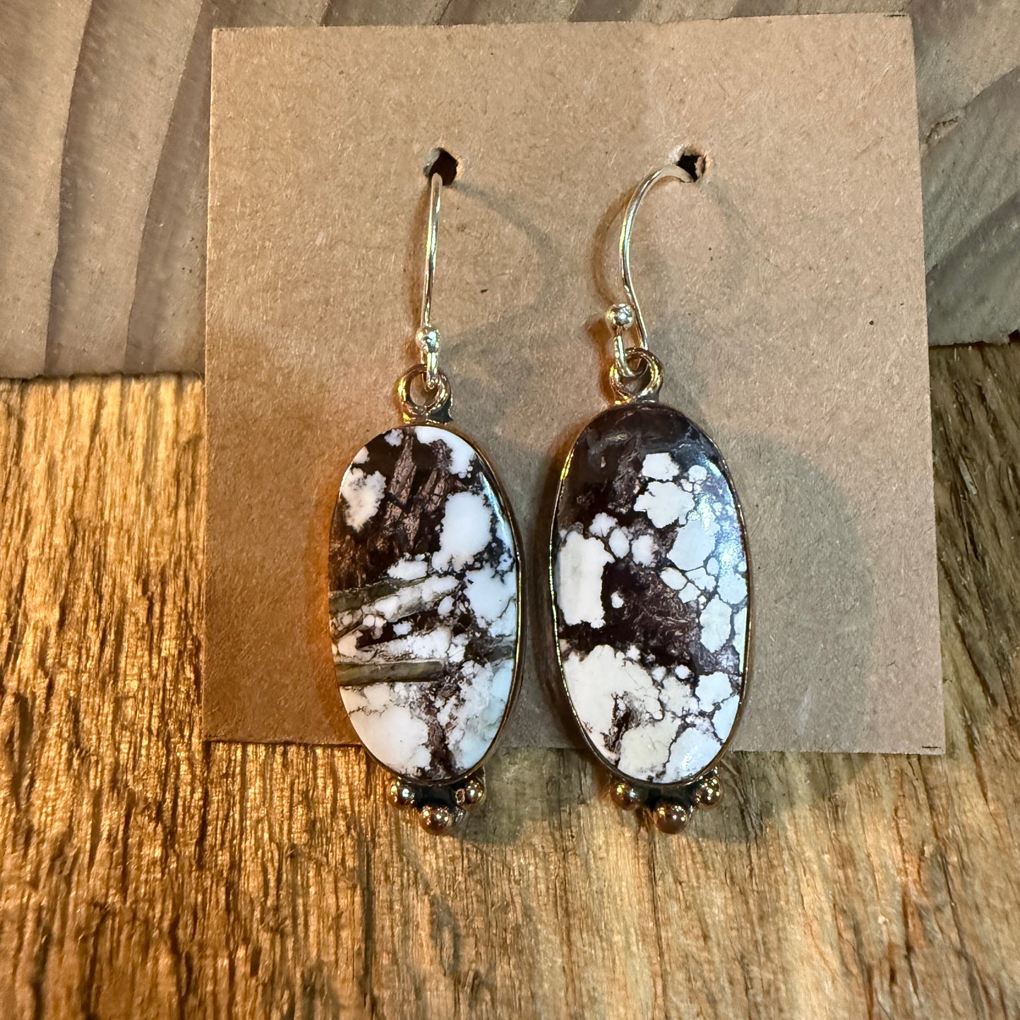 Wild Horse One Inch Gemstone Wire Drop Copper Earrings In Sterling Silver